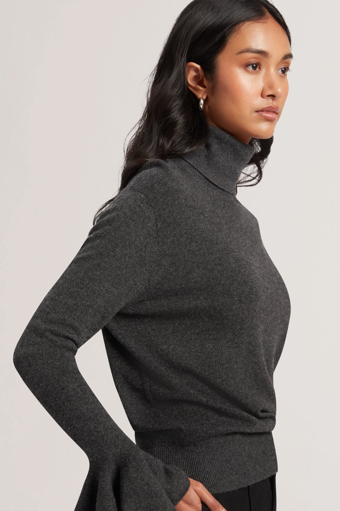 TAMSENN ROLL NECK FLUTED SLEEVE SWEATER GREY 3