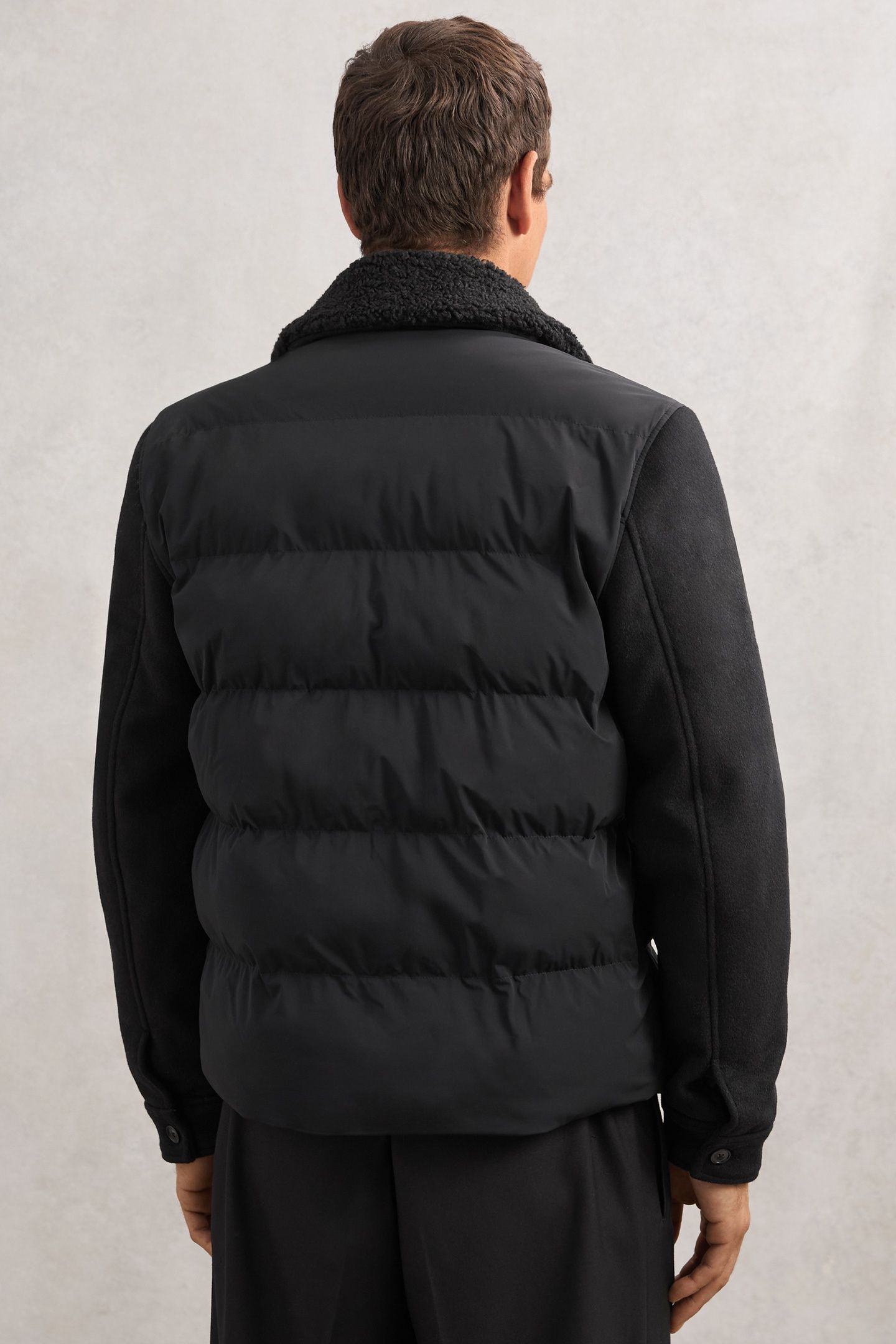 LS WOOL SLEEVE QUILTED PUFFER JACKET BLACK 3