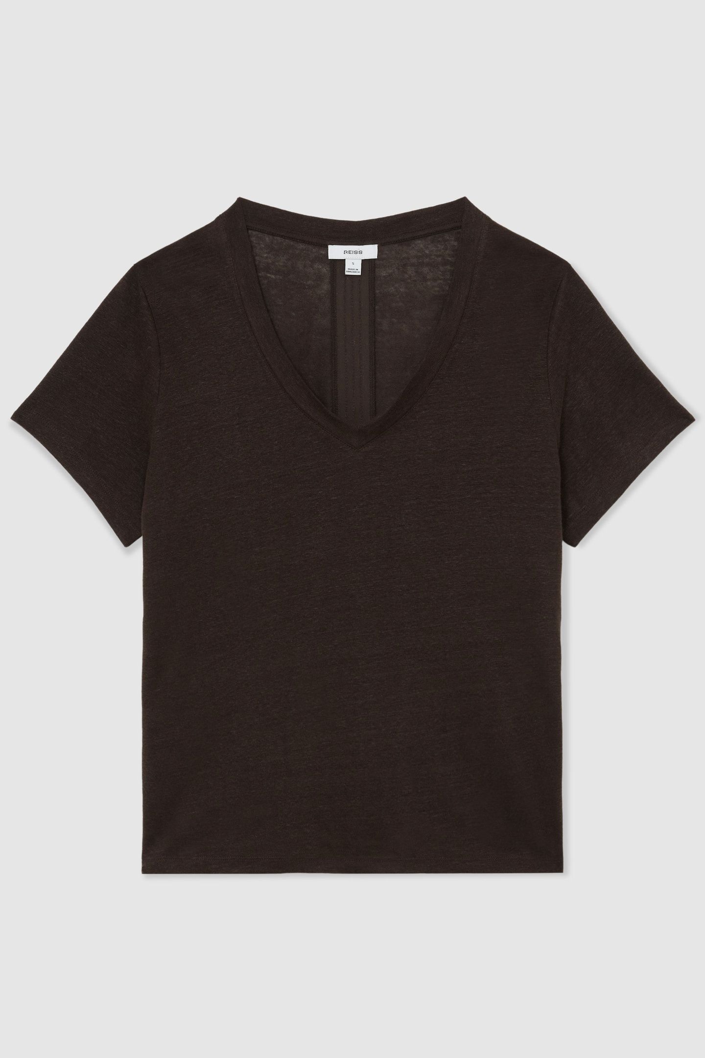 LINEN V NECK TEE CHOCOLATE BROWN 4
