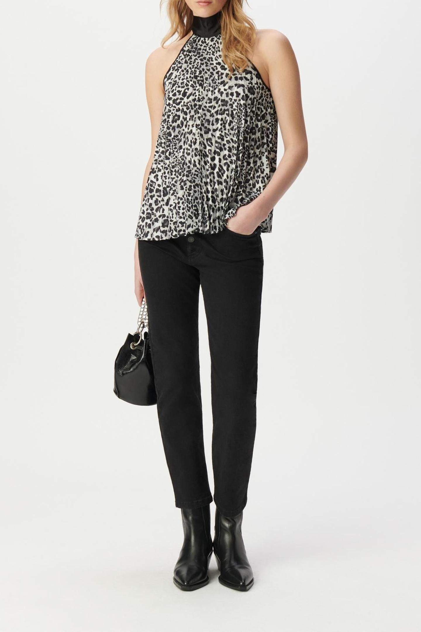 GREY RECYCLED POLYESTER TOP WITH PANTHER PRINT 3