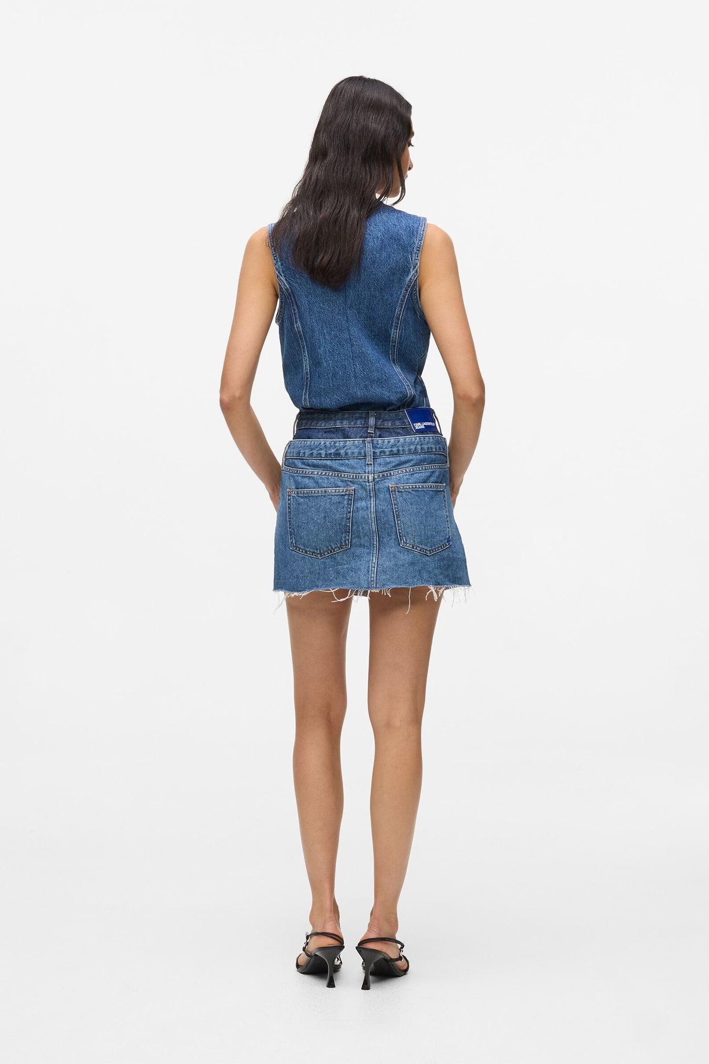 KLJ DENIM DOUBLE MINI SKIRT MID BLUE BLOCKED 3