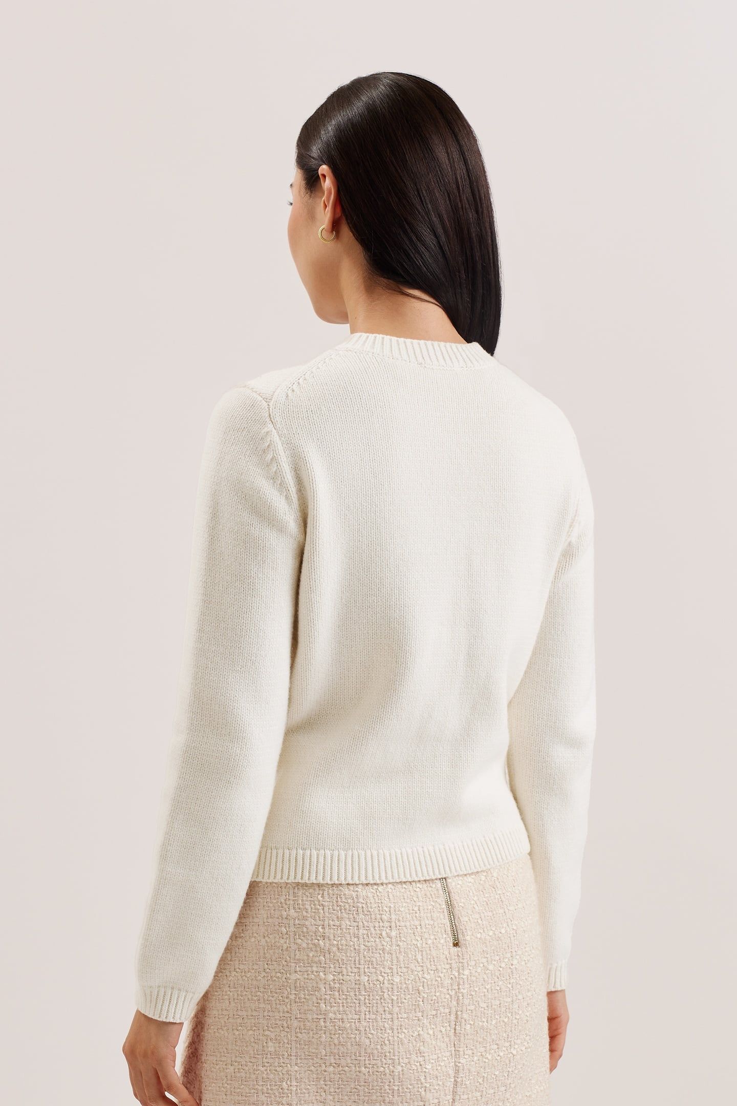JAYCEY ROSE BUTTON CREW NECK CARDIGAN IVORY 2