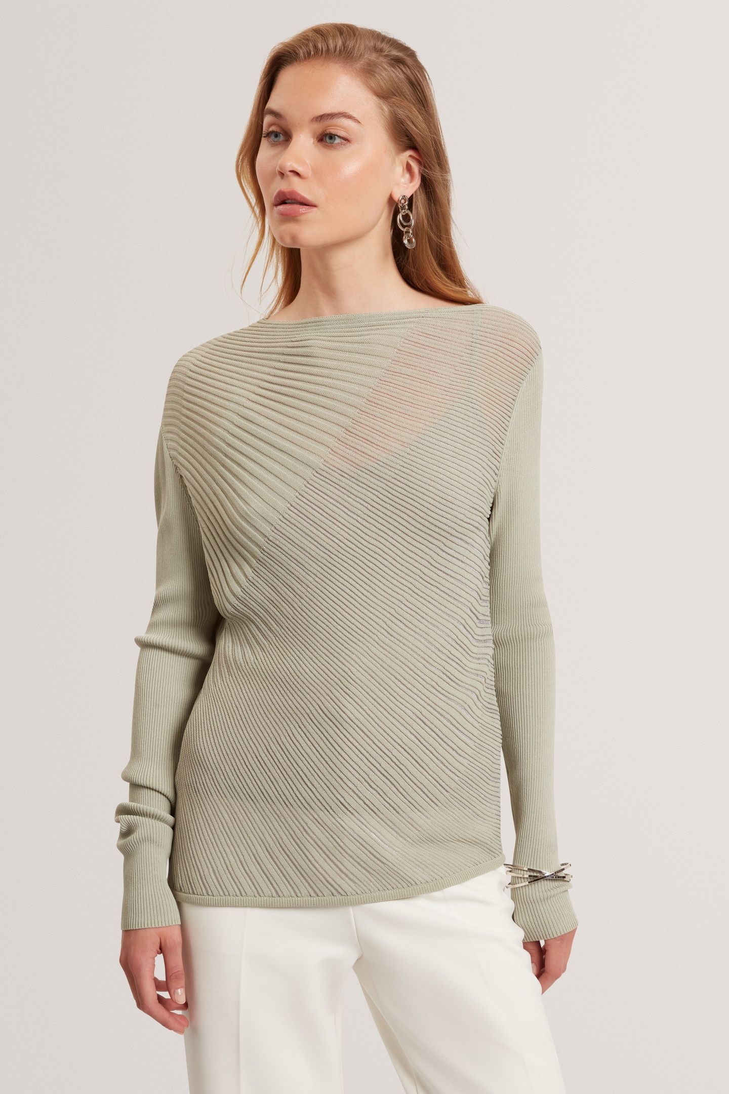 LONG SLEEVE SHEER DETAIL KNIT TOP GREY 1