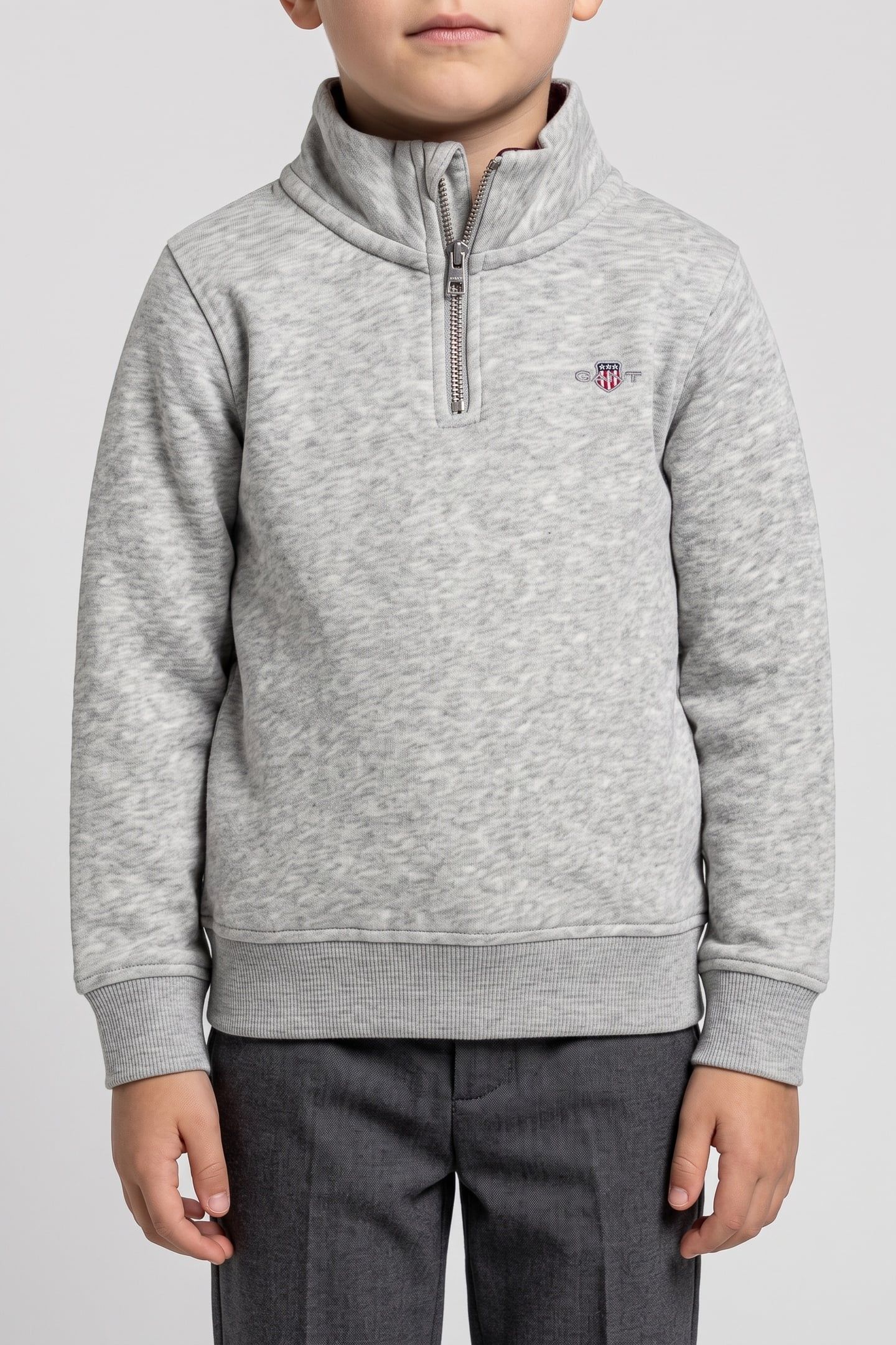 KIDS UNISEX SHIELD HALF ZIP SWEAT LIGHT GREY MELANGE 1