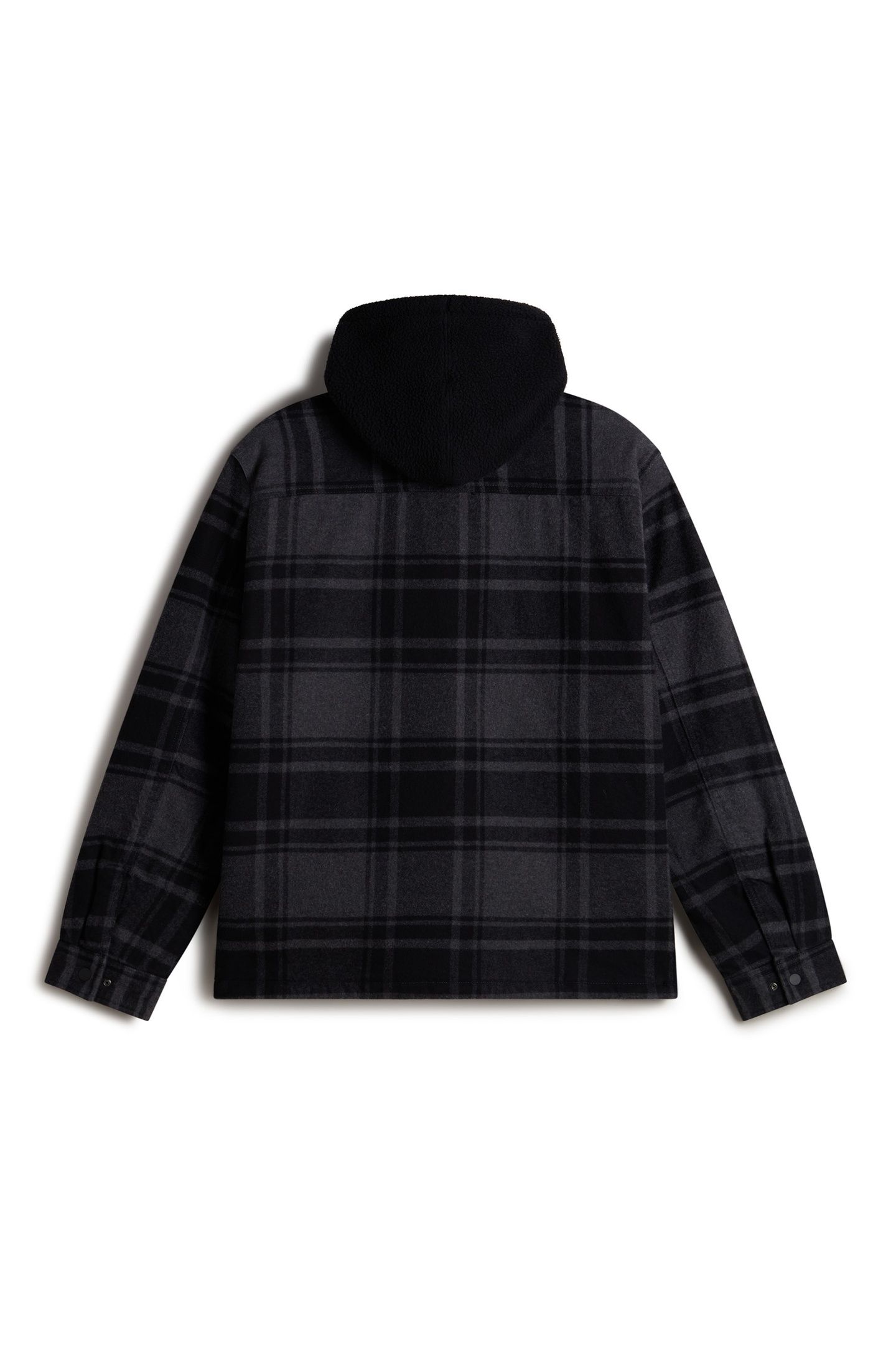 PIEDMONT HOODED PLAID SHACKET BLACK/ASPHALT HEATHER 5