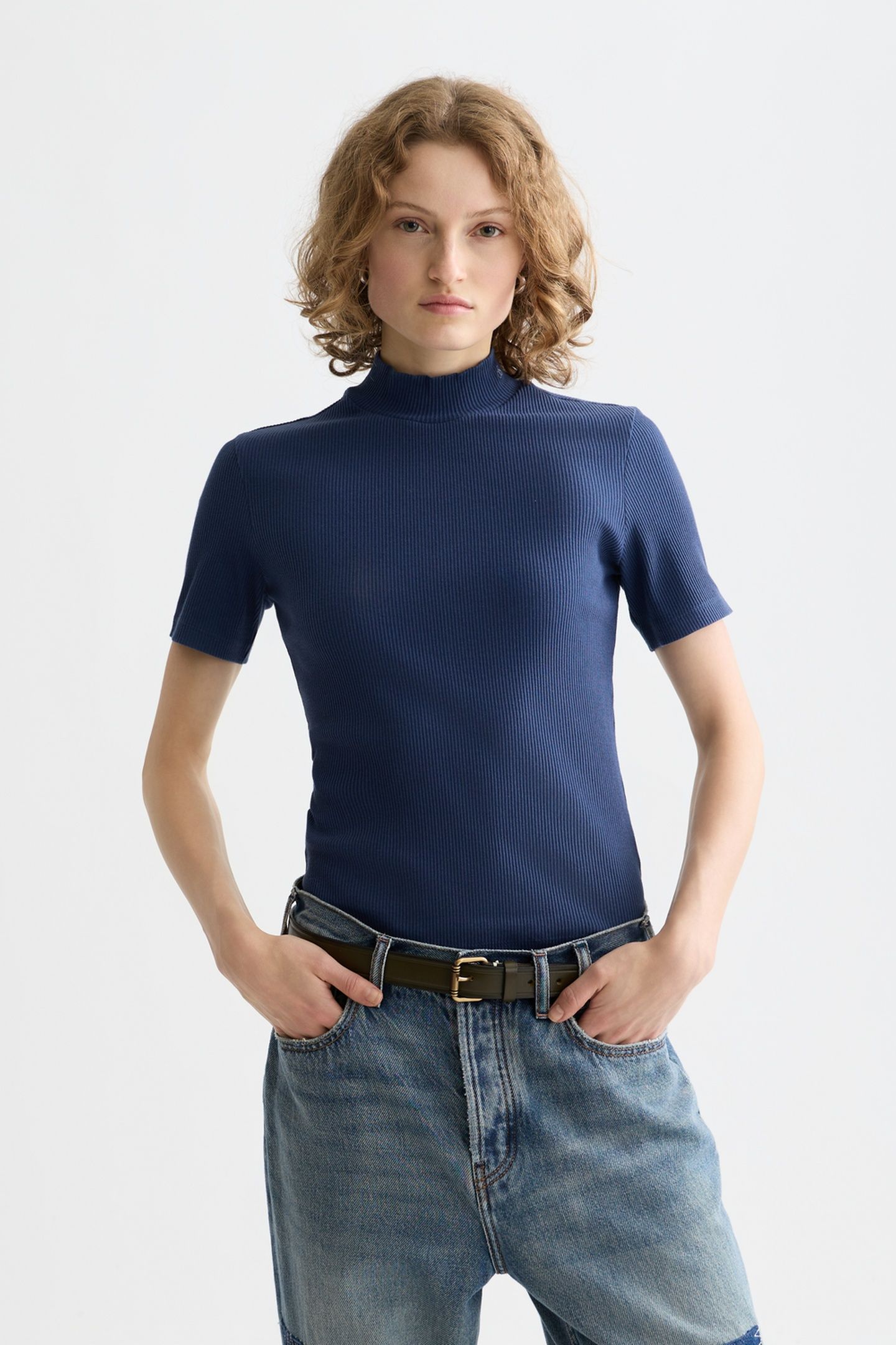 MOCK NECK RIB T-SHIRT OCEANA 1