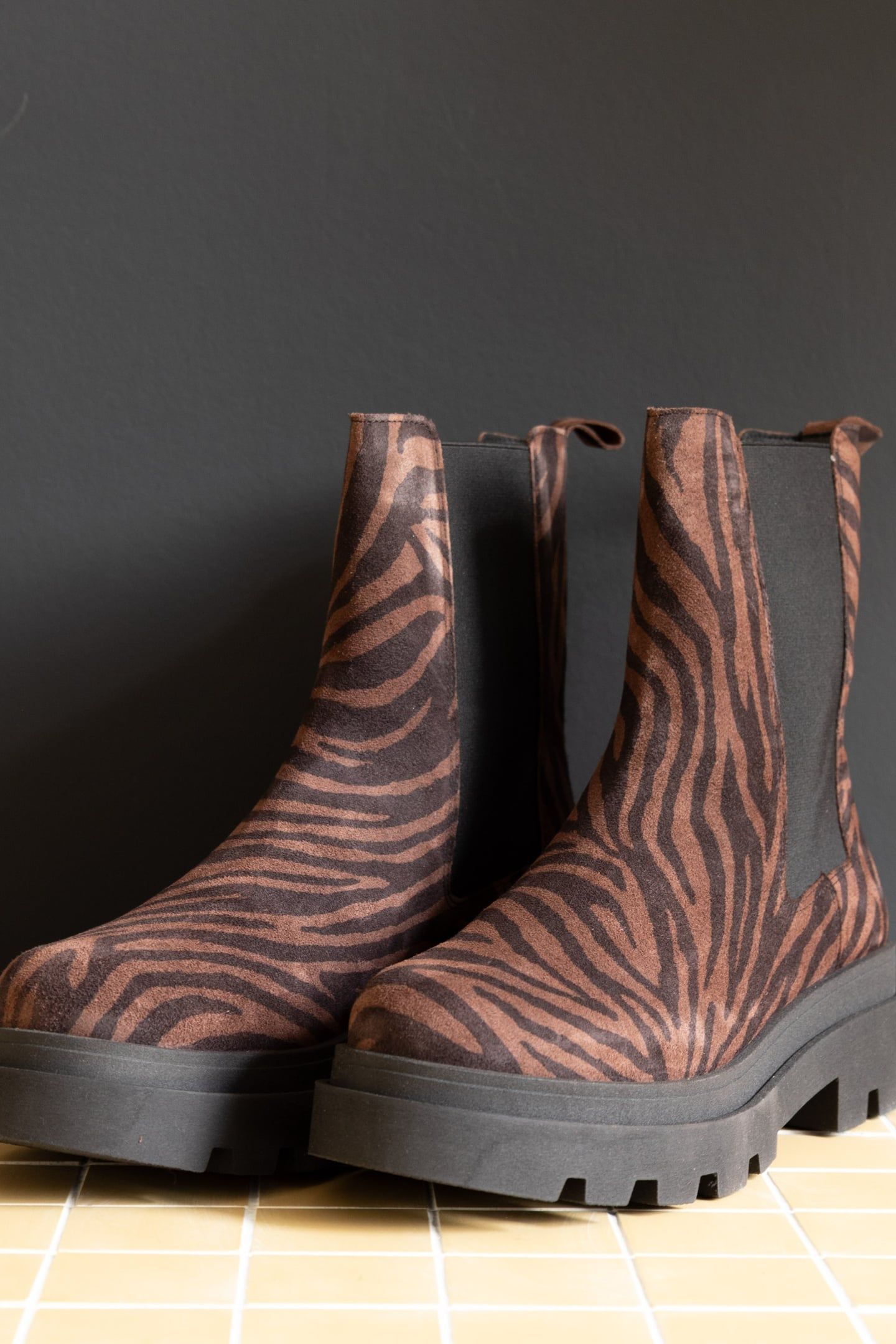 CHELSEA BOOTS BROWN LEATHER VELOUR ZEBRA PATTERN 7