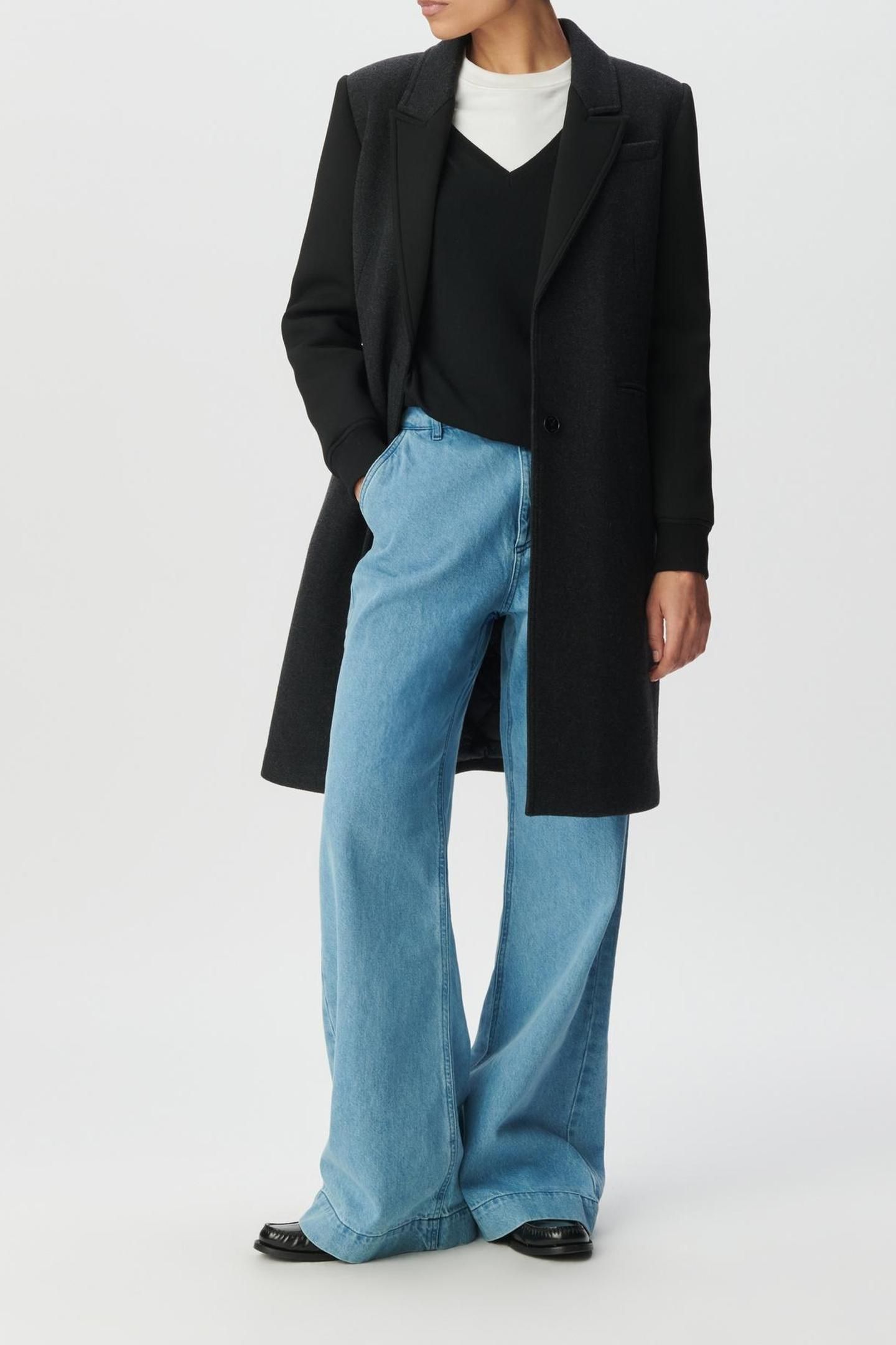 GREY MIXED FABRIC COAT WITH BLACK SLEEVES 3