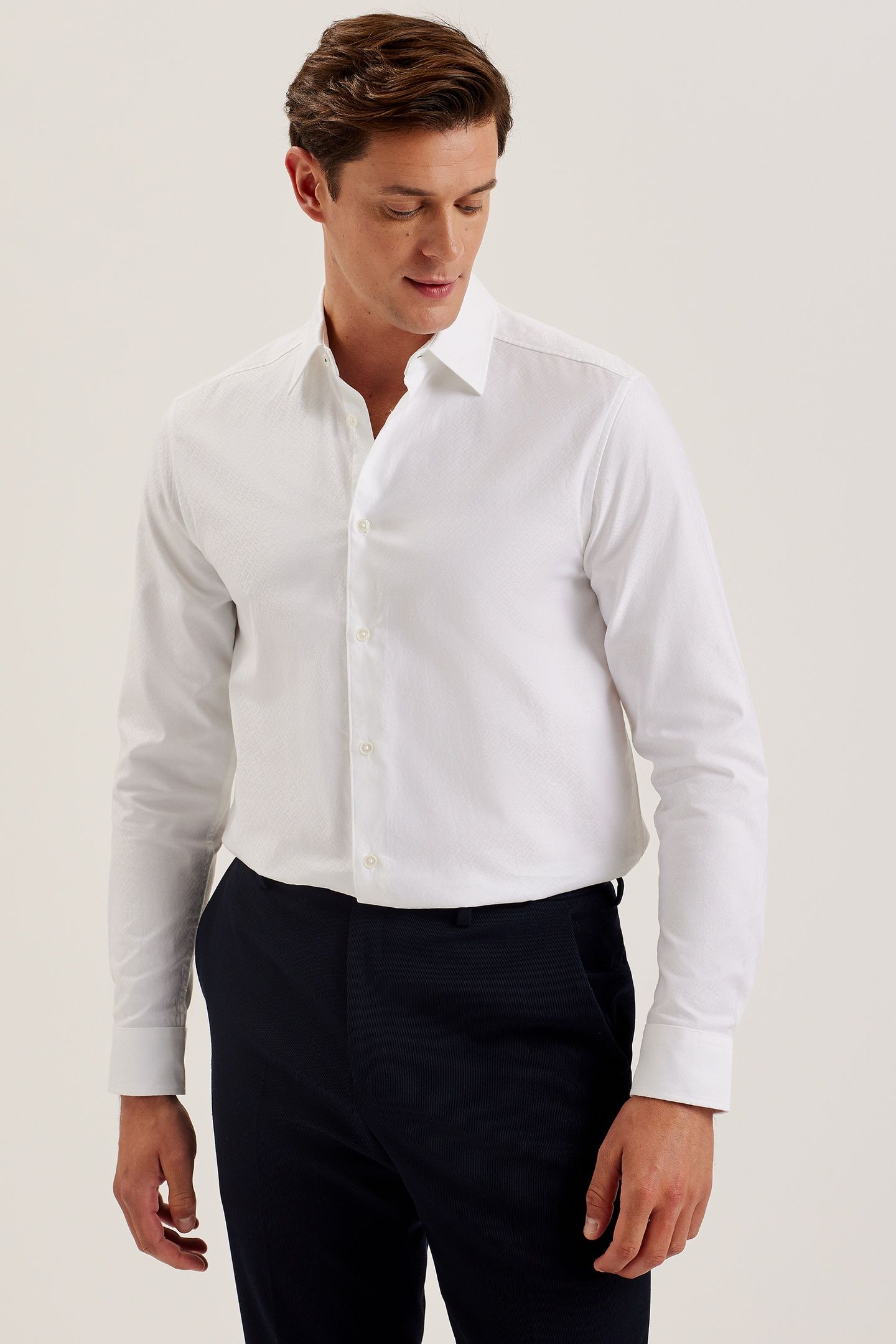 ANSHIL LS REGULAR JACQUARD SHIRT WHITE 1