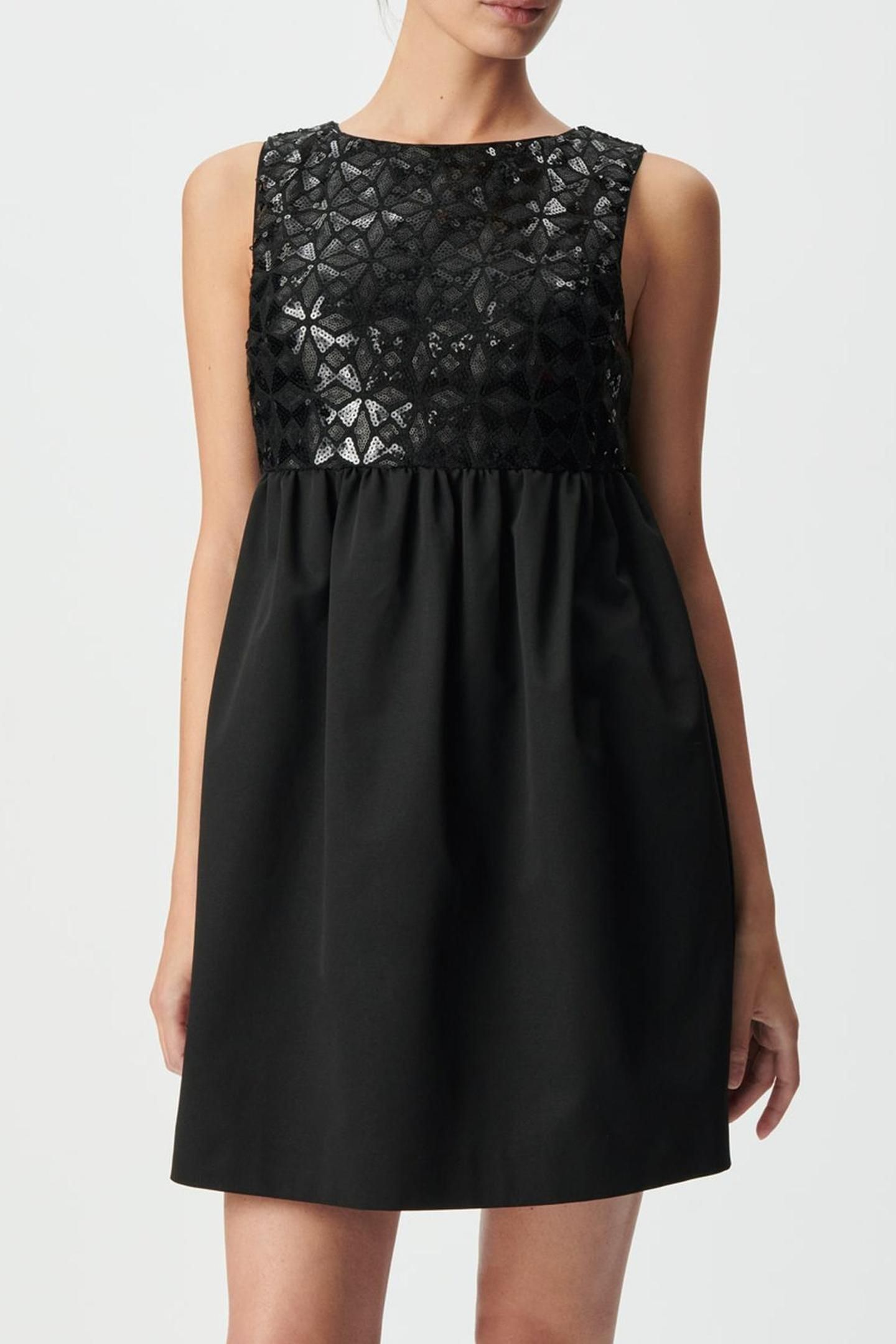 BLACK DRESS WITH GRAPHIC SEQUIN EMBROIDERY 1