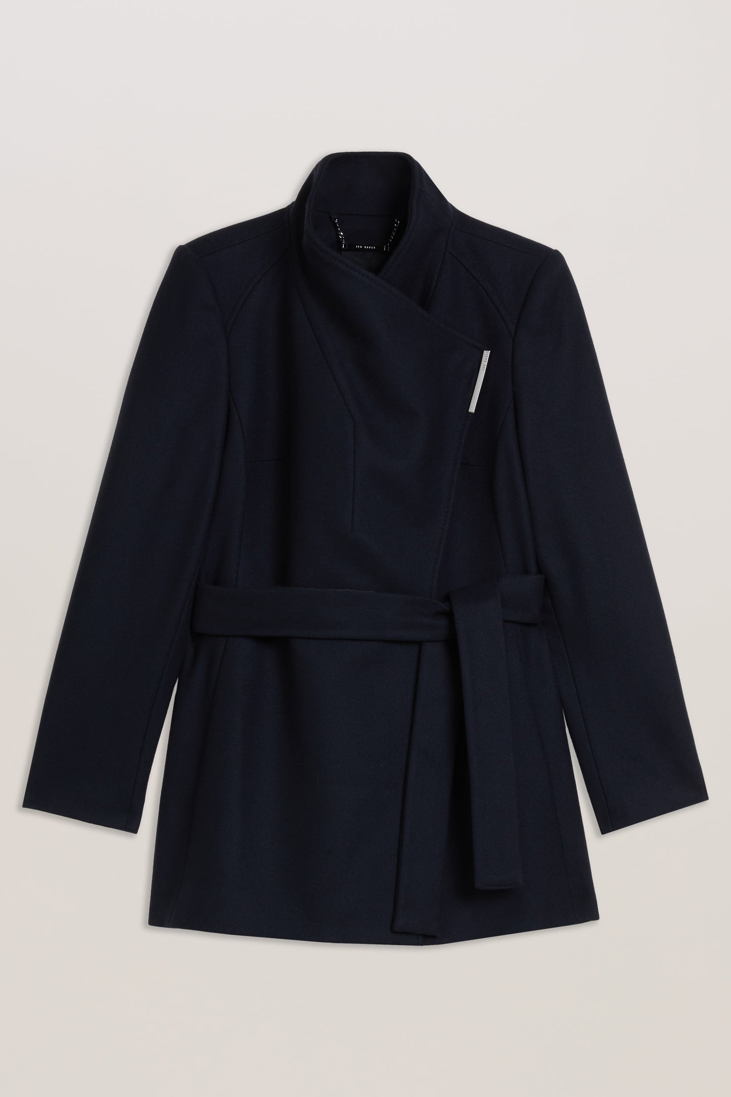 ROSESS SHORT BELTED WOOL WRAP COAT NAVY 4