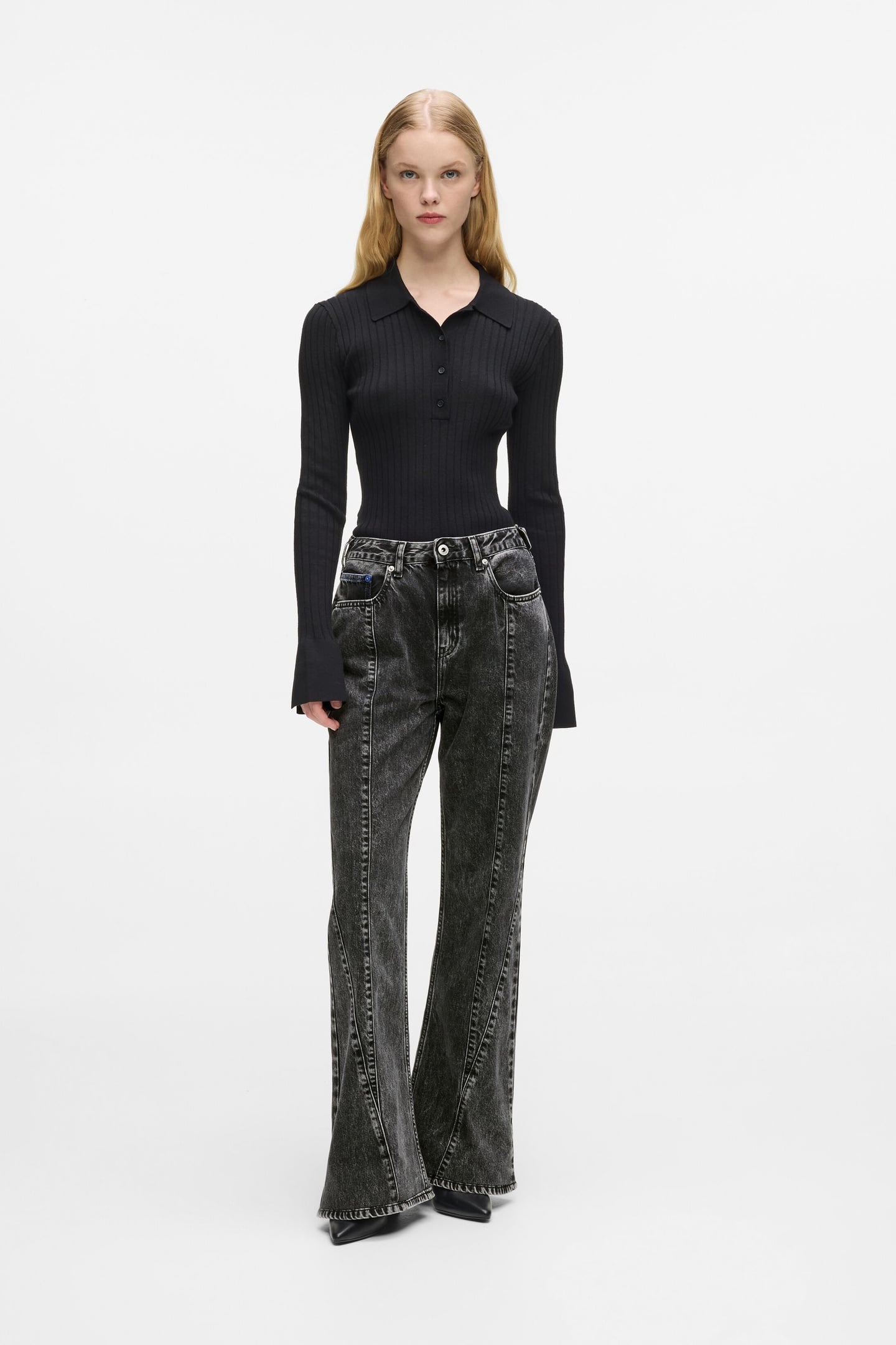 KLJ HR FLARE DENIM STONE WASHED BLACK 1