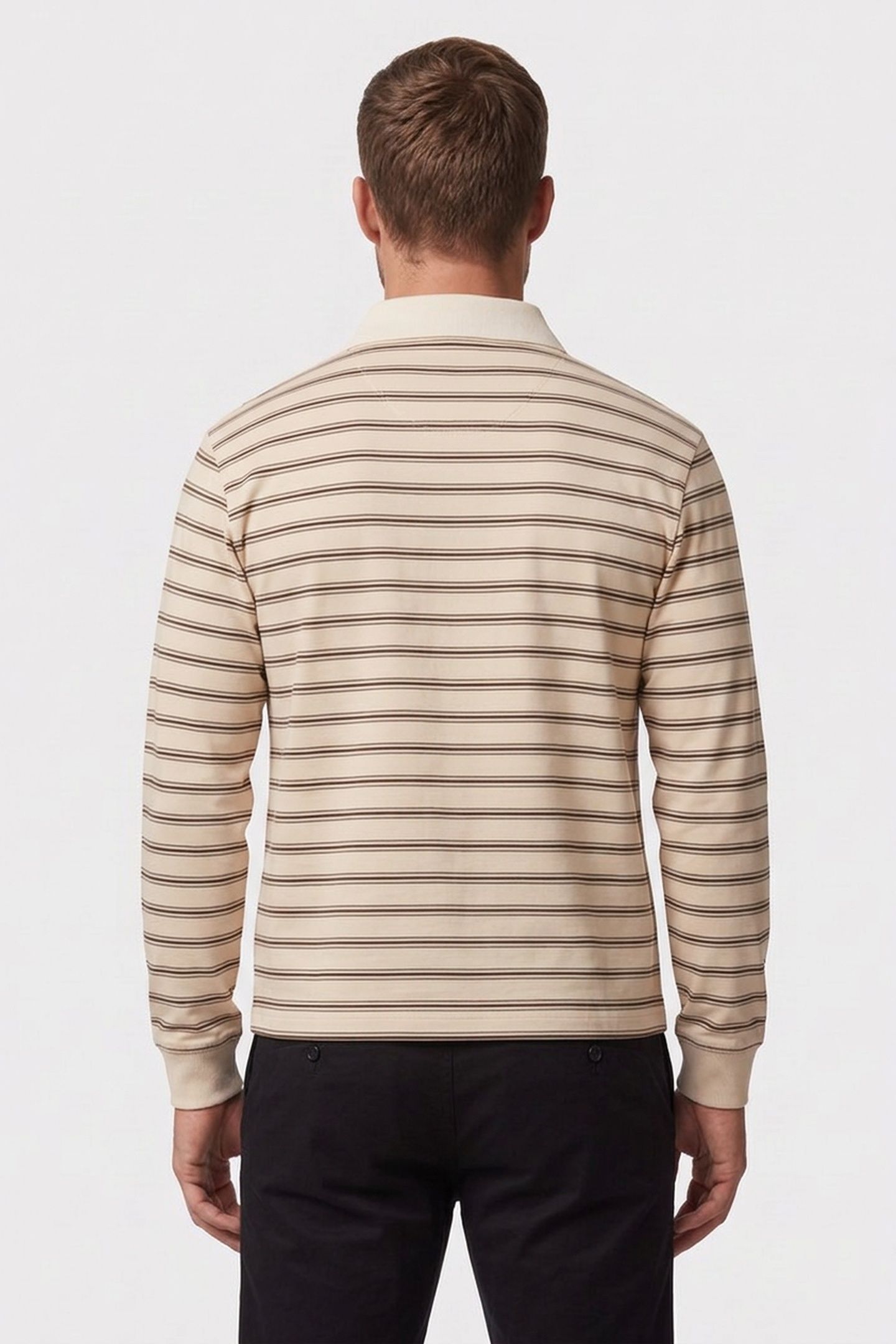 UNISEX POLO LONG SLEEVE STRIPED ECRU 3