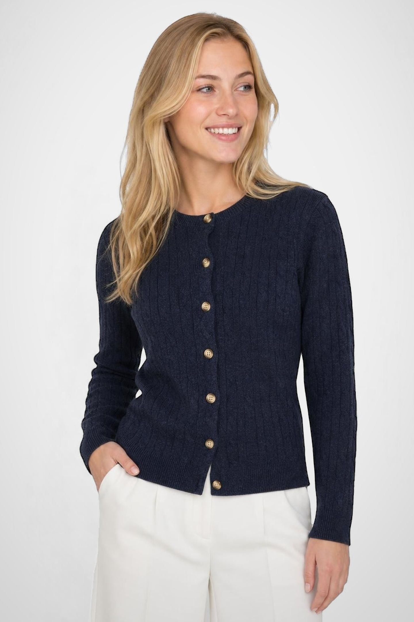 BUTTON CABLE CARDIGAN NAVY 2
