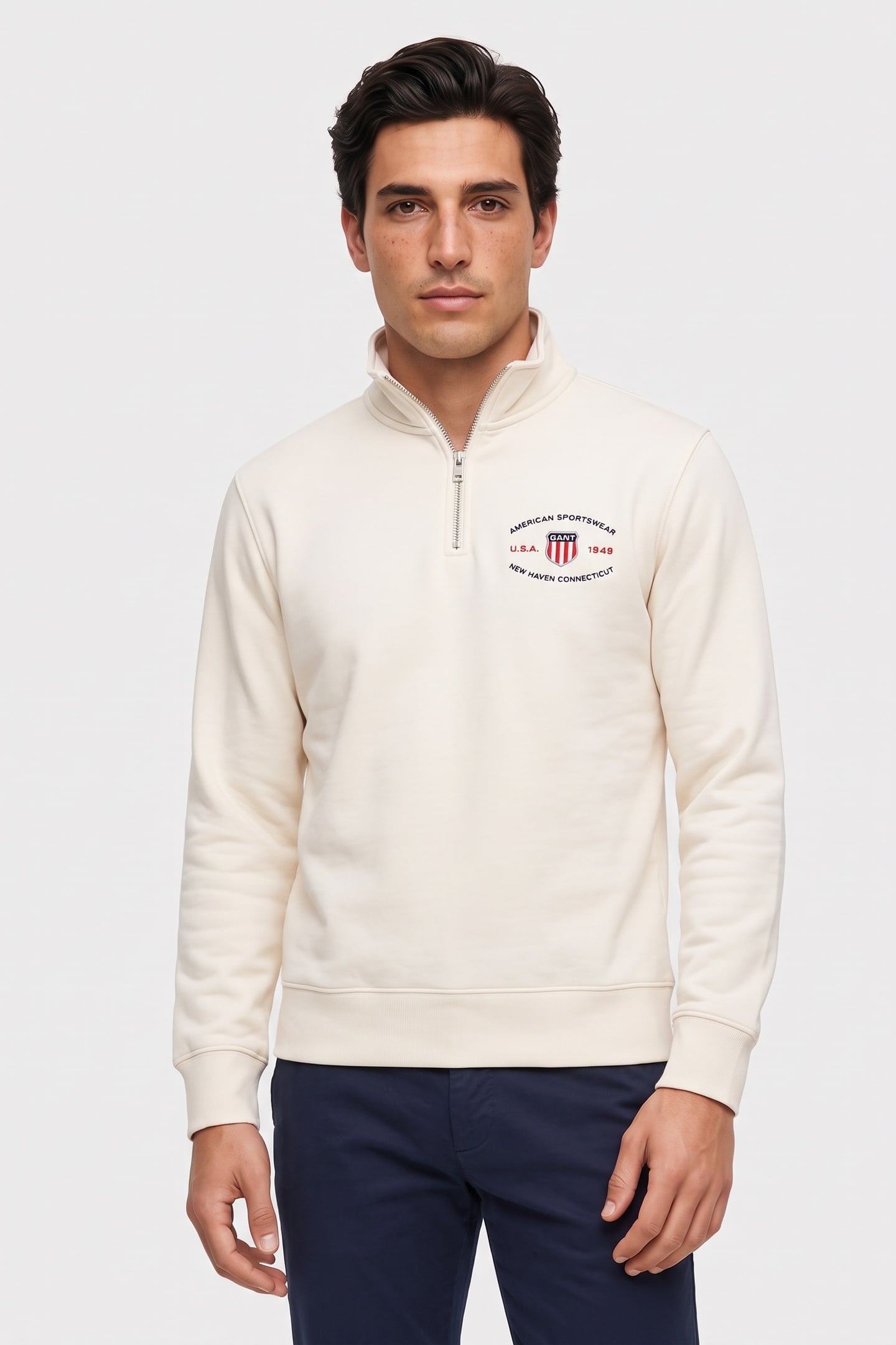GRAPHIC HALF ZIP CREAMED WHITE 1