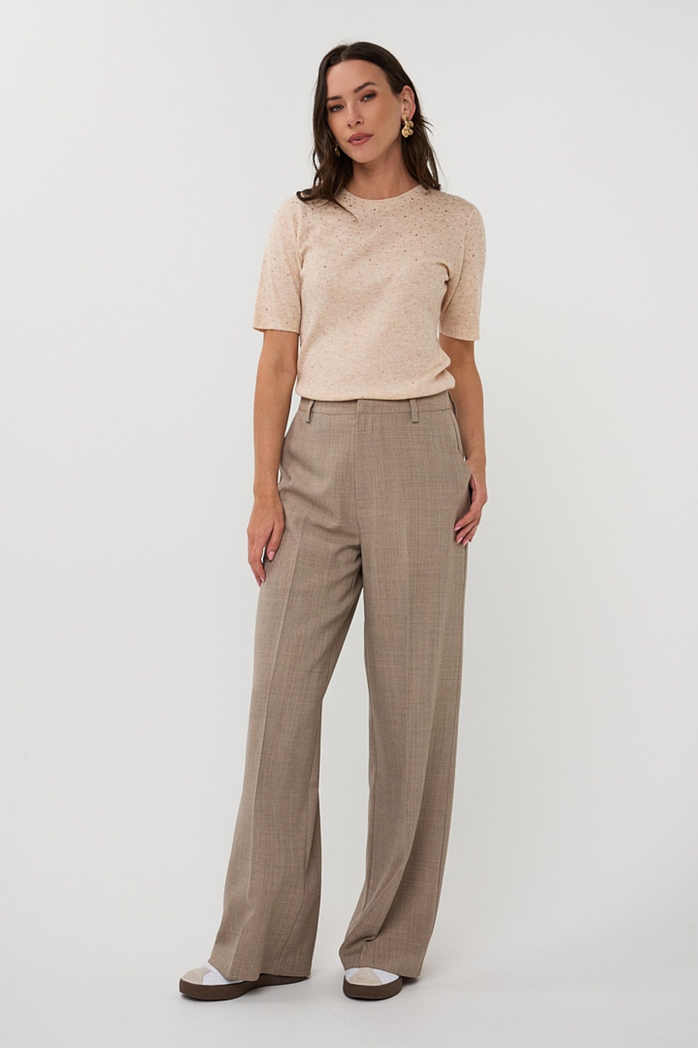 TROUSERS WIDE LEG TAUPE MELANGE 1