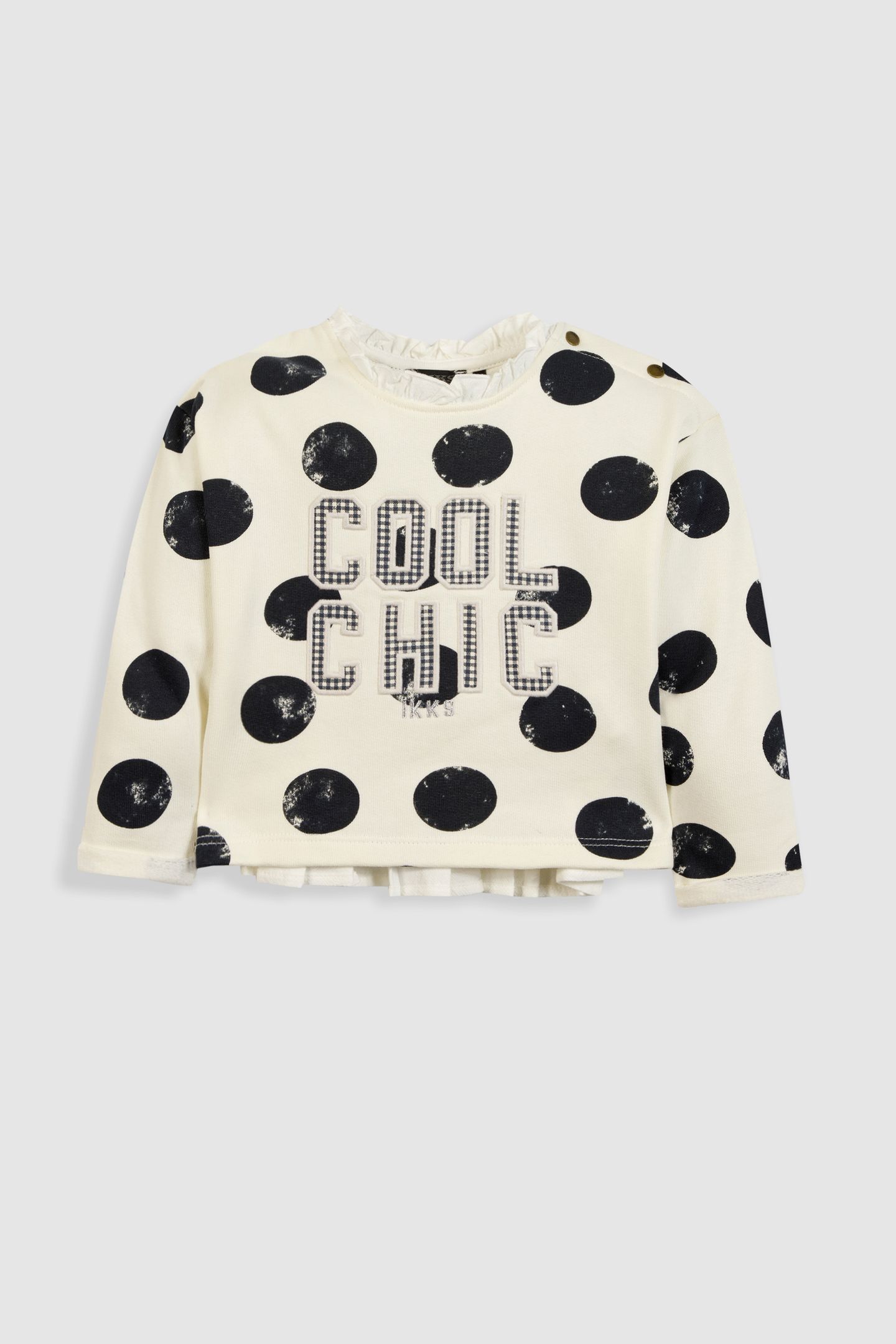 GIRLS’ ECRU ORGANIC COTTON SWEATSHIRT, XL DOTS, SLOGAN 1