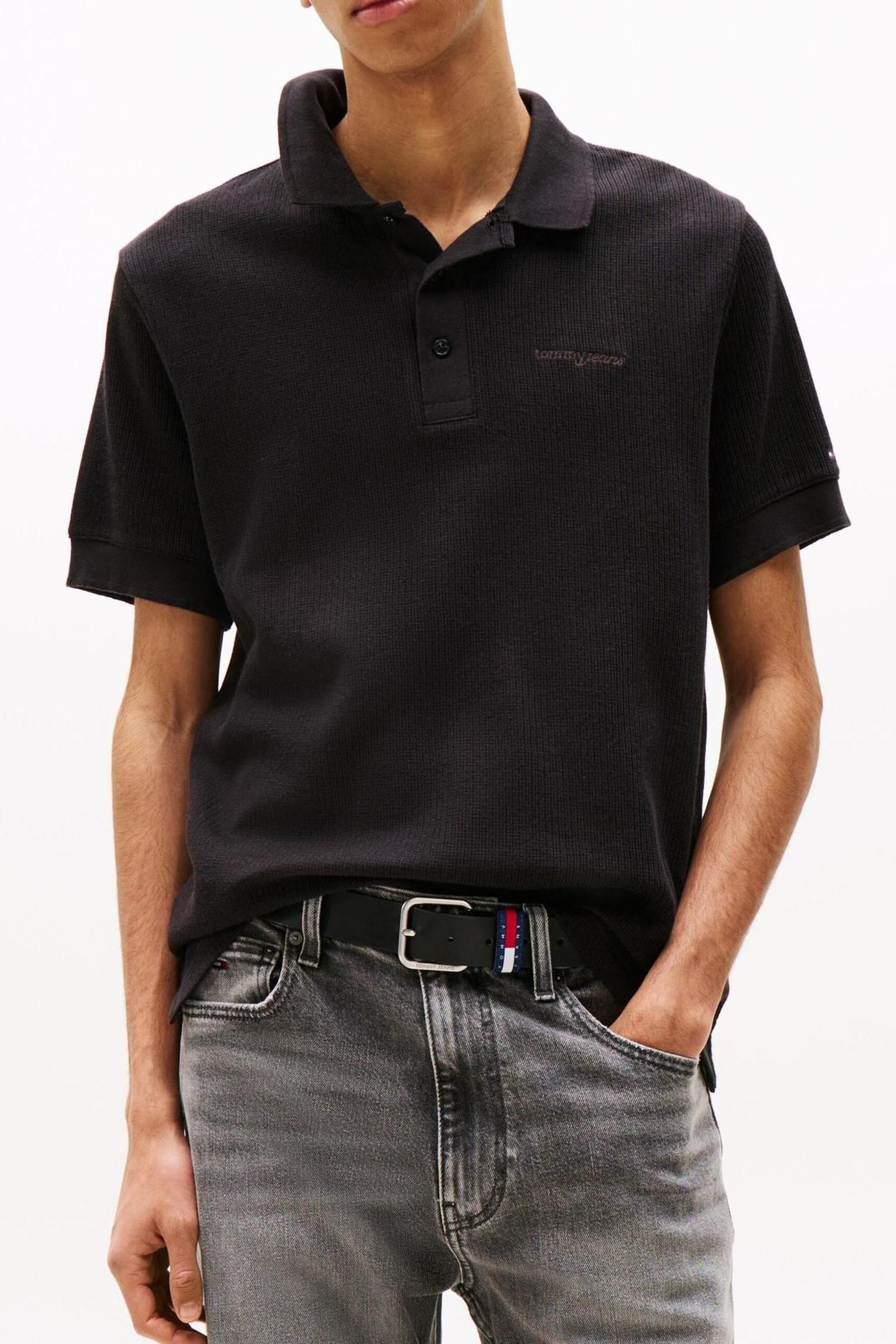 TJM REG WAFFLE POLO BLACK 1