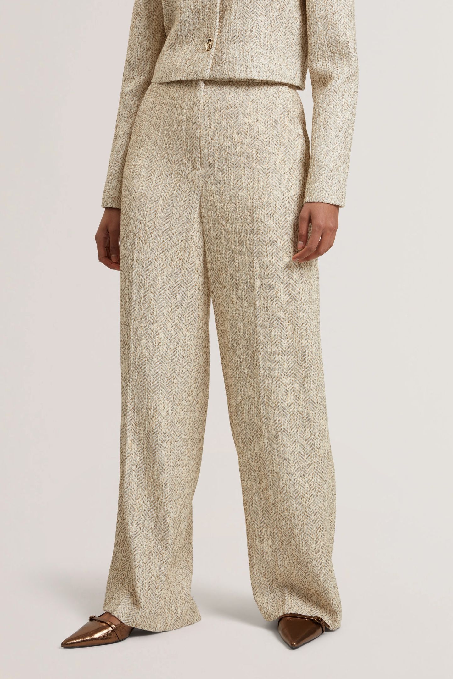 VULPAT TAILORED BOUCLE WIDE LEG TROUSERS IVORY 2