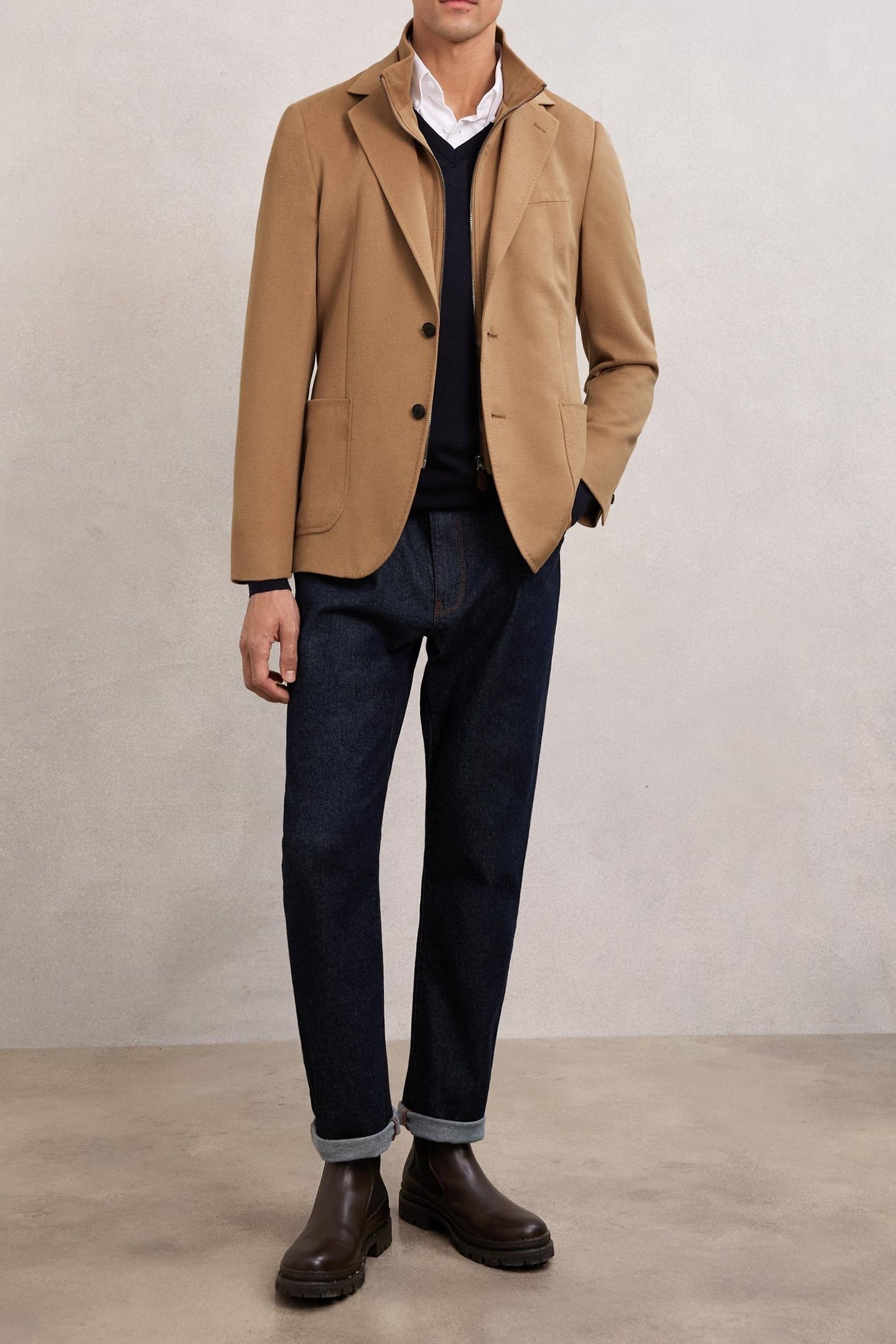 SB 2B NOTCH GILET INSERT WOOL BLAZER CAMEL BROWN 2