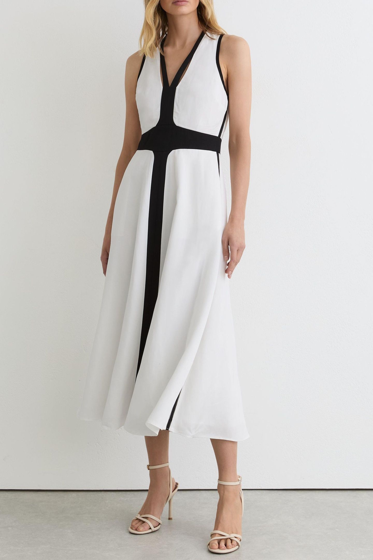 CONTRAST TRIM MIDI DRESS IVORY/BLACK 1