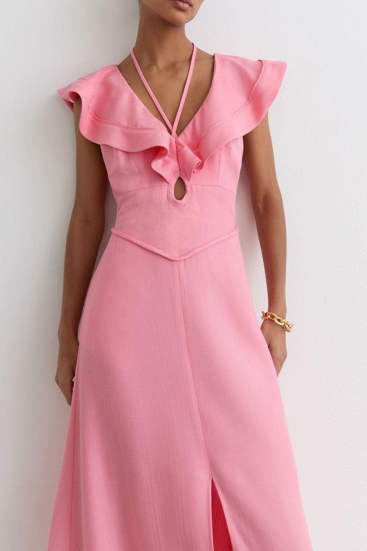 RUFFLE SLEEVE MIDI DRESS PINK 5