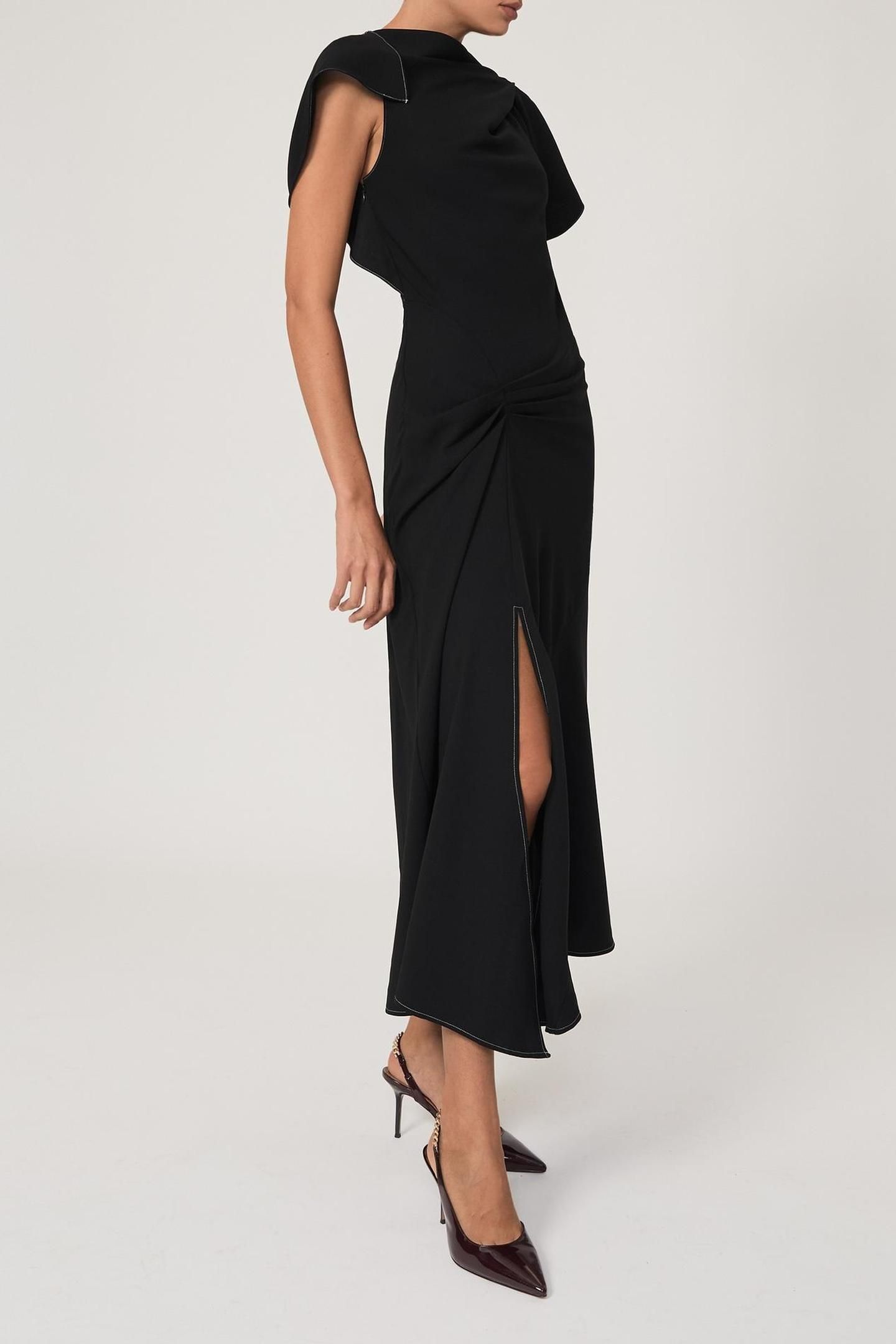 DRAPE DETAIL MIDI DRESS BLACK 2
