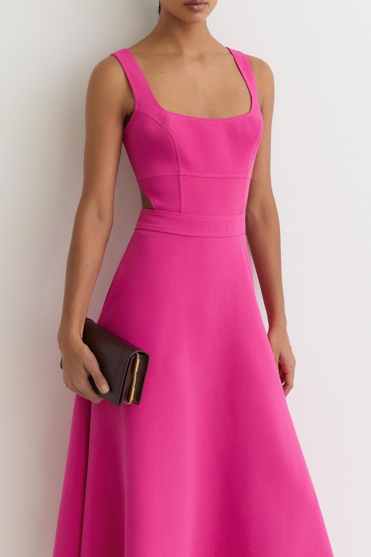 WAISTED MIDI DRESS RASPBERRY PINK 2