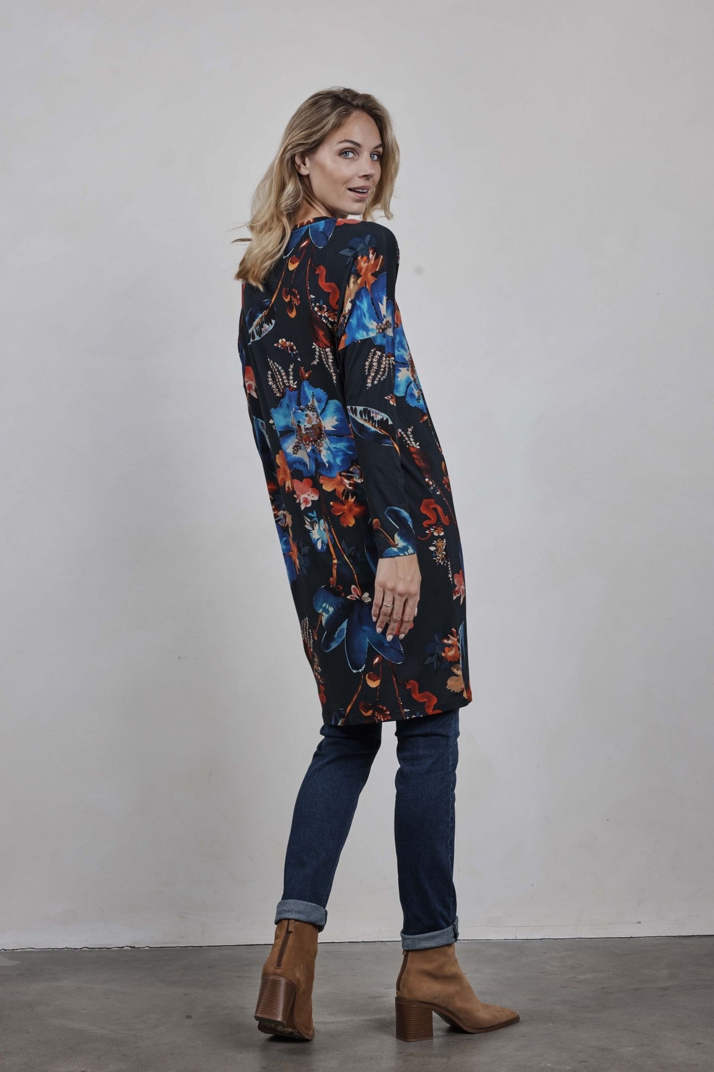 LOOSE DRESS INDY PRINT DARK BLUE WATERSIDE M PRINT 3