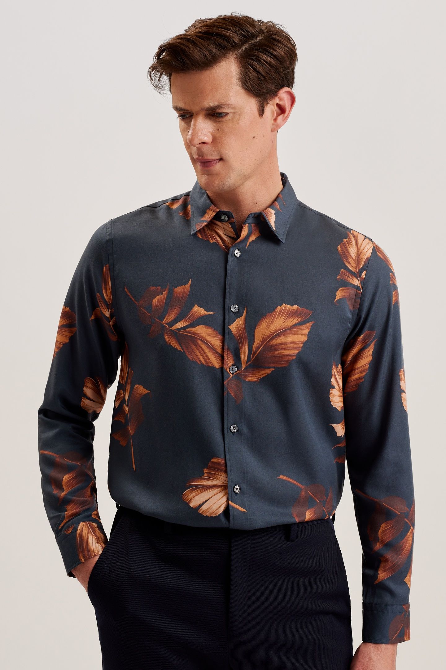 COLTONS LS REGULAR LEAF PRINTED SHIRT NAVY 1