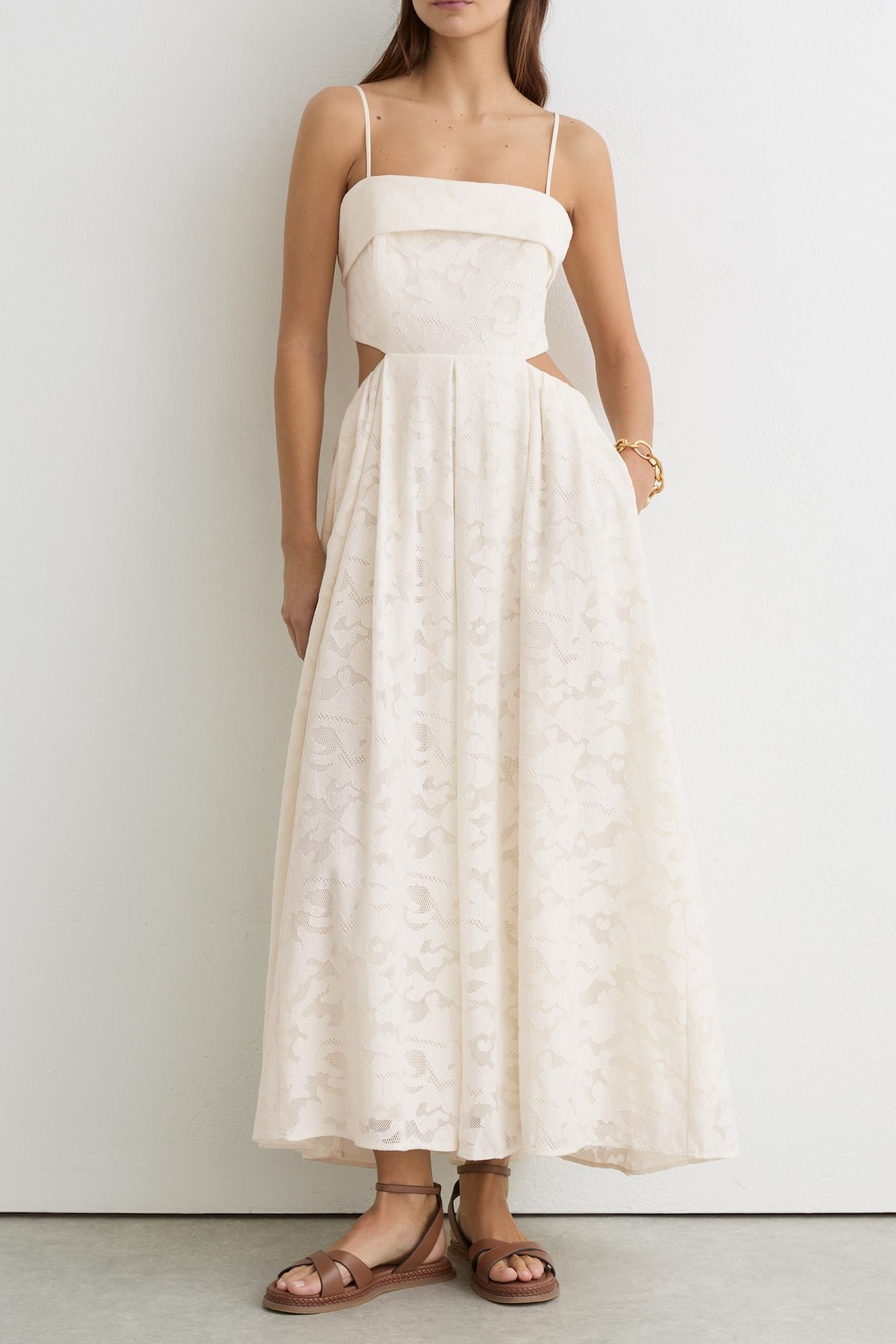 LACE CUT OUT MAXI DRESS CREAM 1