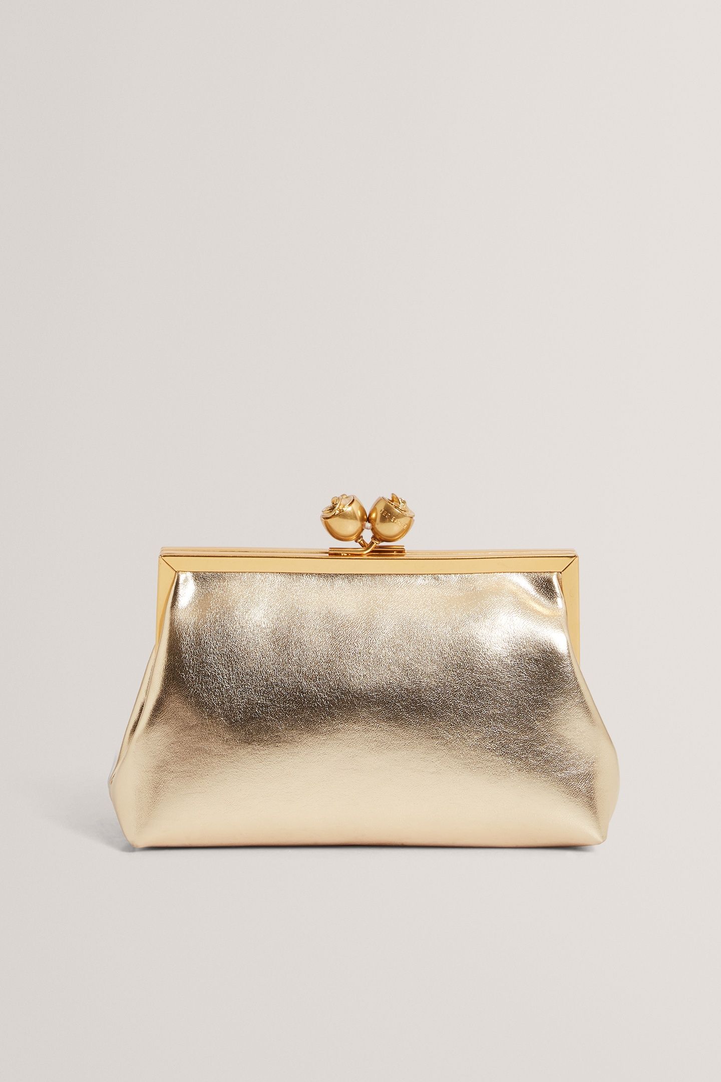 ROSE DETAIL LEATHER METALLIC CLUTCH BAG GOLD-COL 1