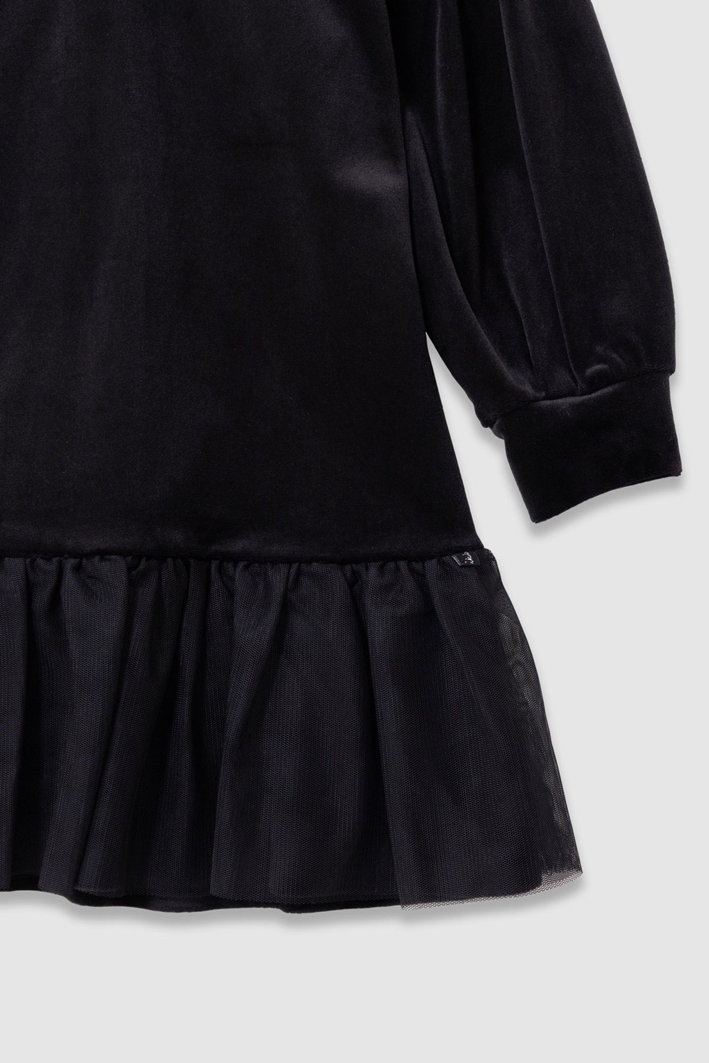 GIRLS’ BLACK EMBROIDERED VELVET DRESS WITH TULLE RUFFLES 7
