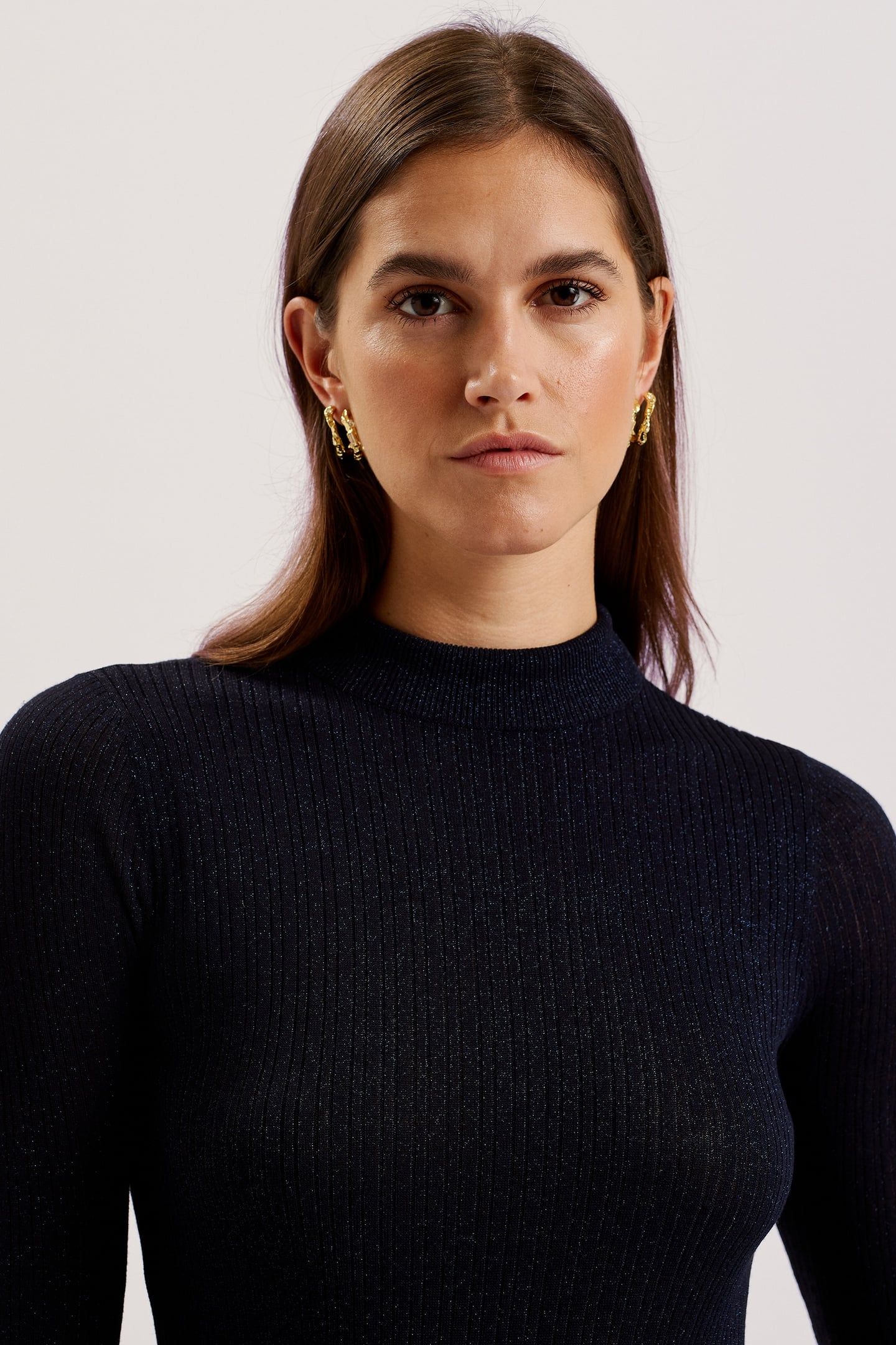 RAINEEE METALLIC RIBBED FUNNEL NECK NAVY 5