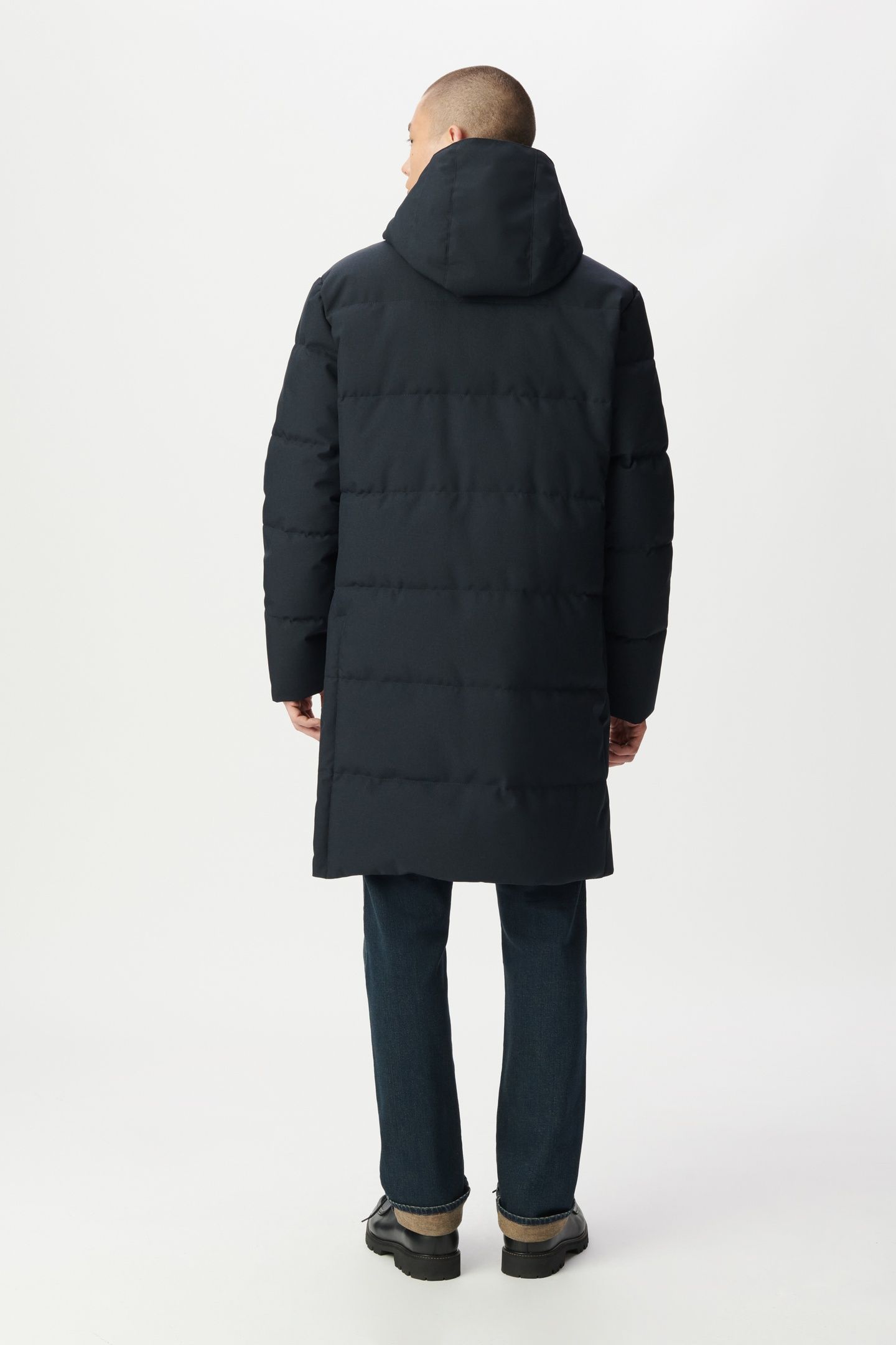 NAVY QUILTED WATERPROOF LONG PADDED JACKET 2