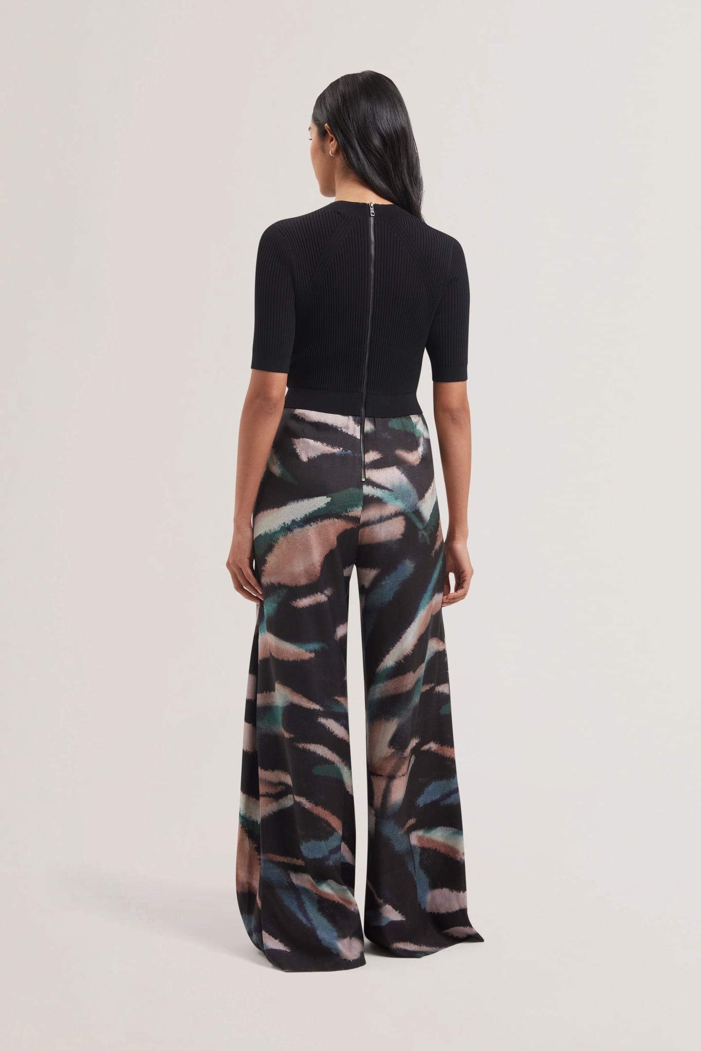 GEORIE KNIT BODICE PRINTED LEG JUMPS BLACK 2