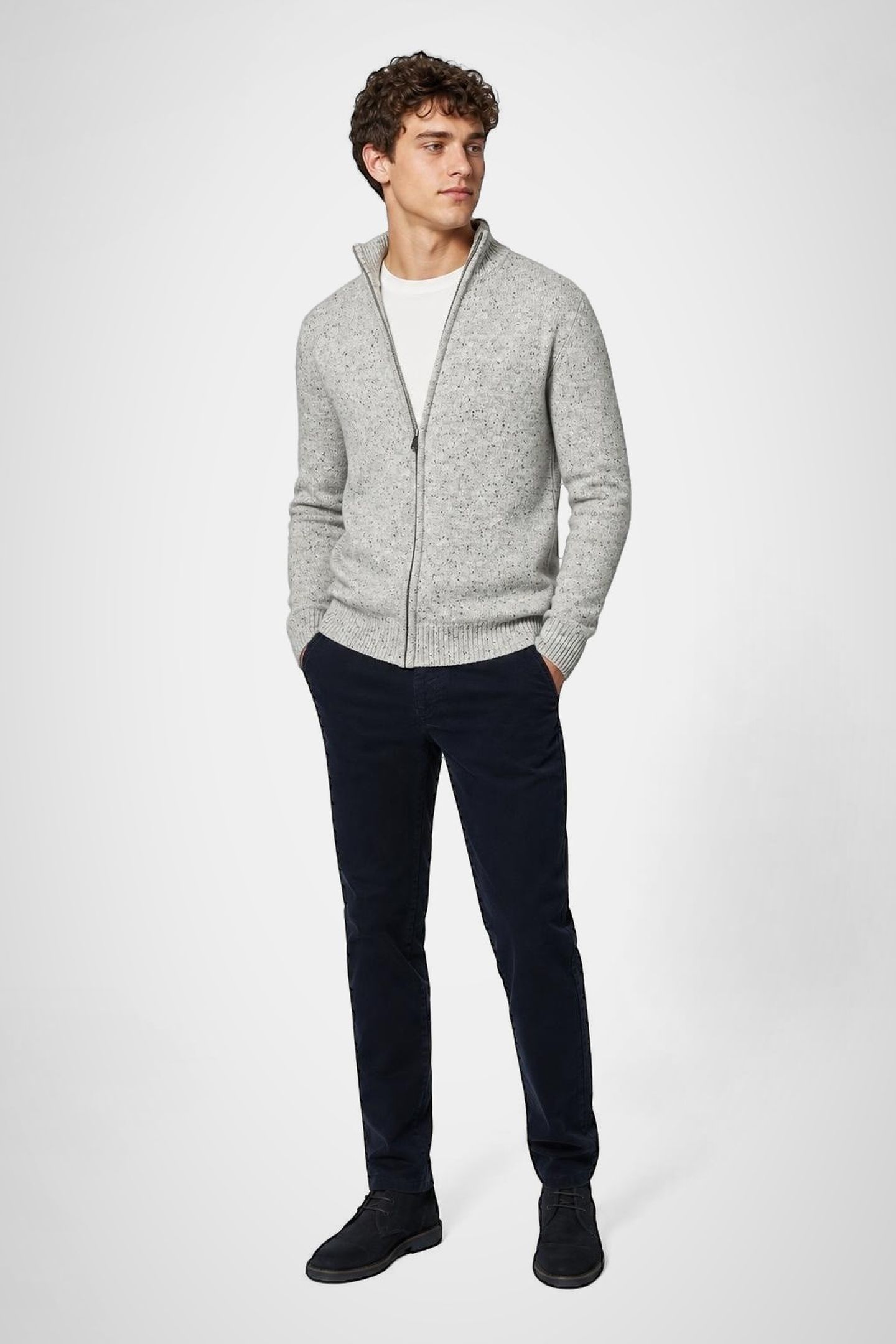 ZIP THRU FISHERMANS CARDIGAN MEDIUM GREY MELANGE 2