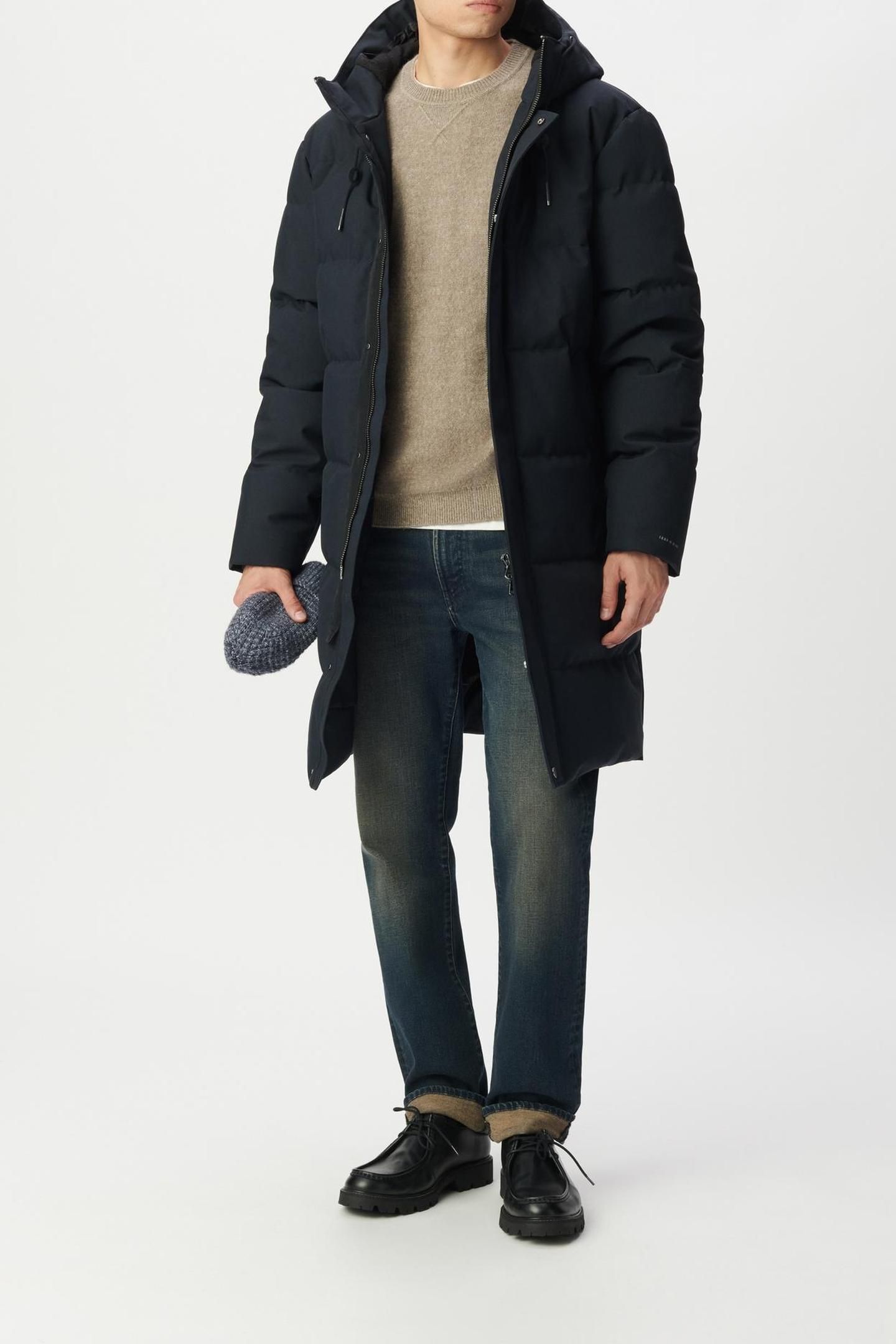 NAVY QUILTED WATERPROOF LONG PADDED JACKET 3