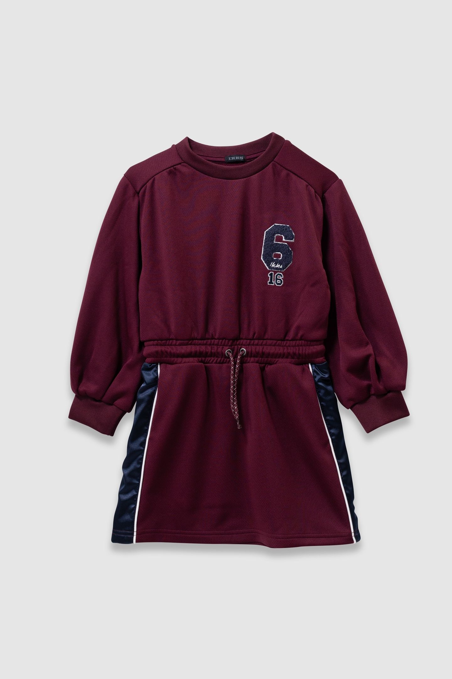 GIRLS’ BURGUNDY DRESS WITH SPORTY SIDE BANDS 1