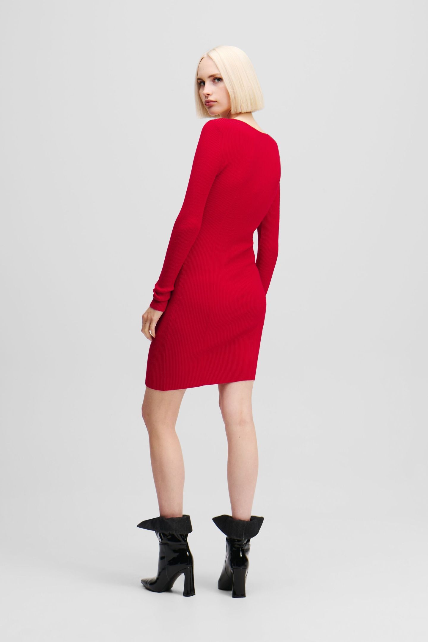 KLJ LSLV KNITTED LOGO DRESS POMPEIAN RED 3