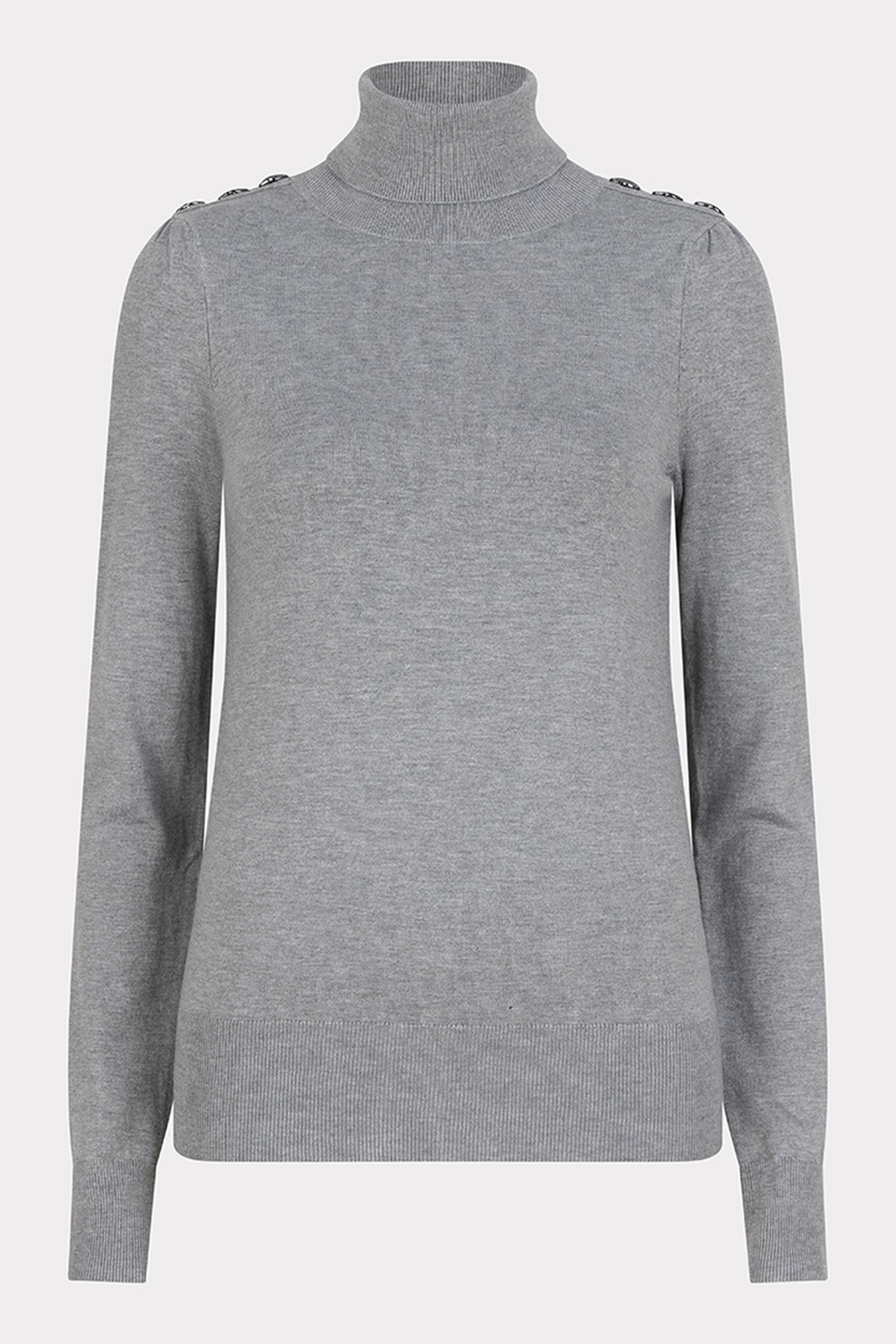SWEATER SHLDR BUTTON COL BASIC KNIT GREY MELANGE 3