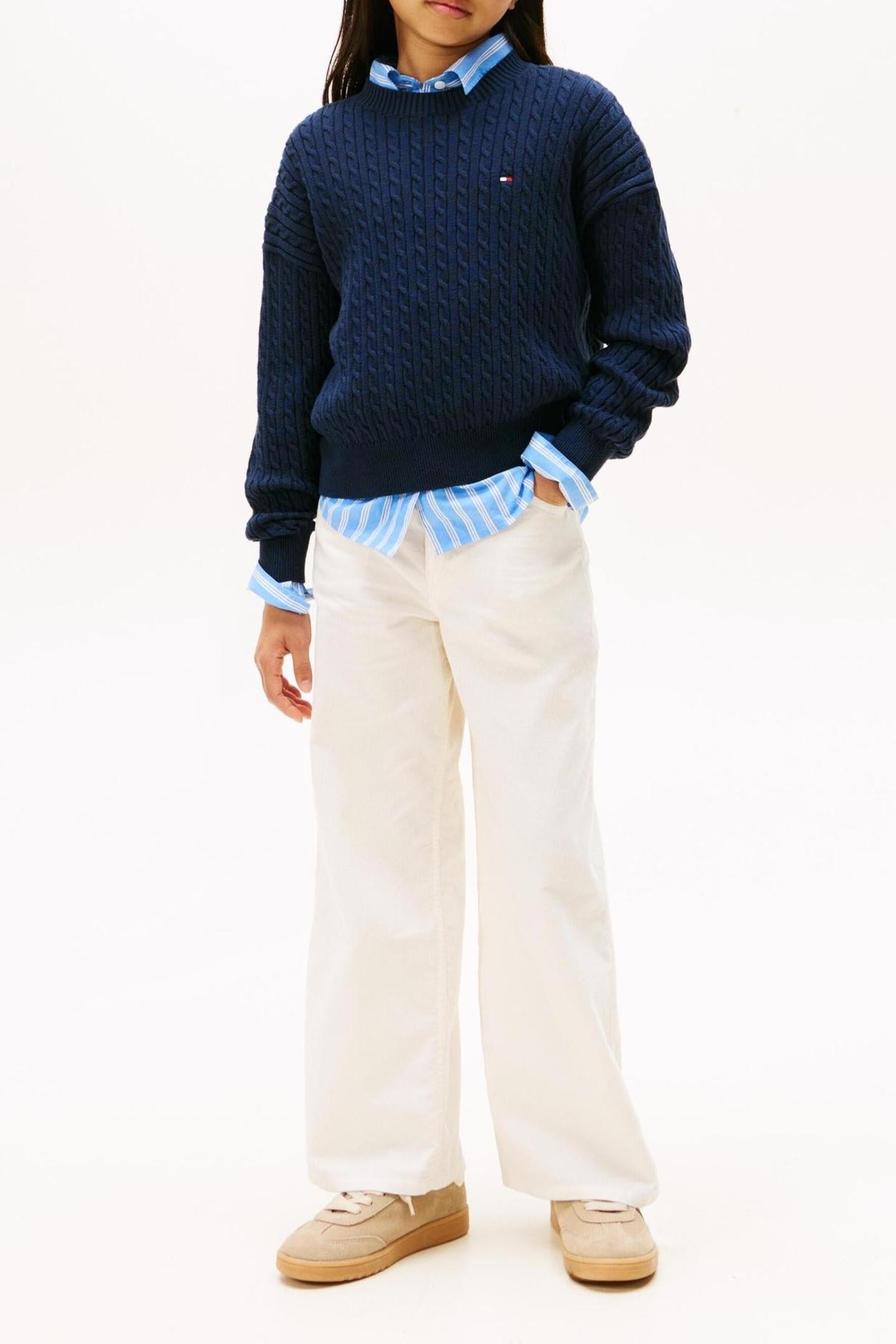 GIRLS CABLE KNIT SWEATER DARK BLUE 4