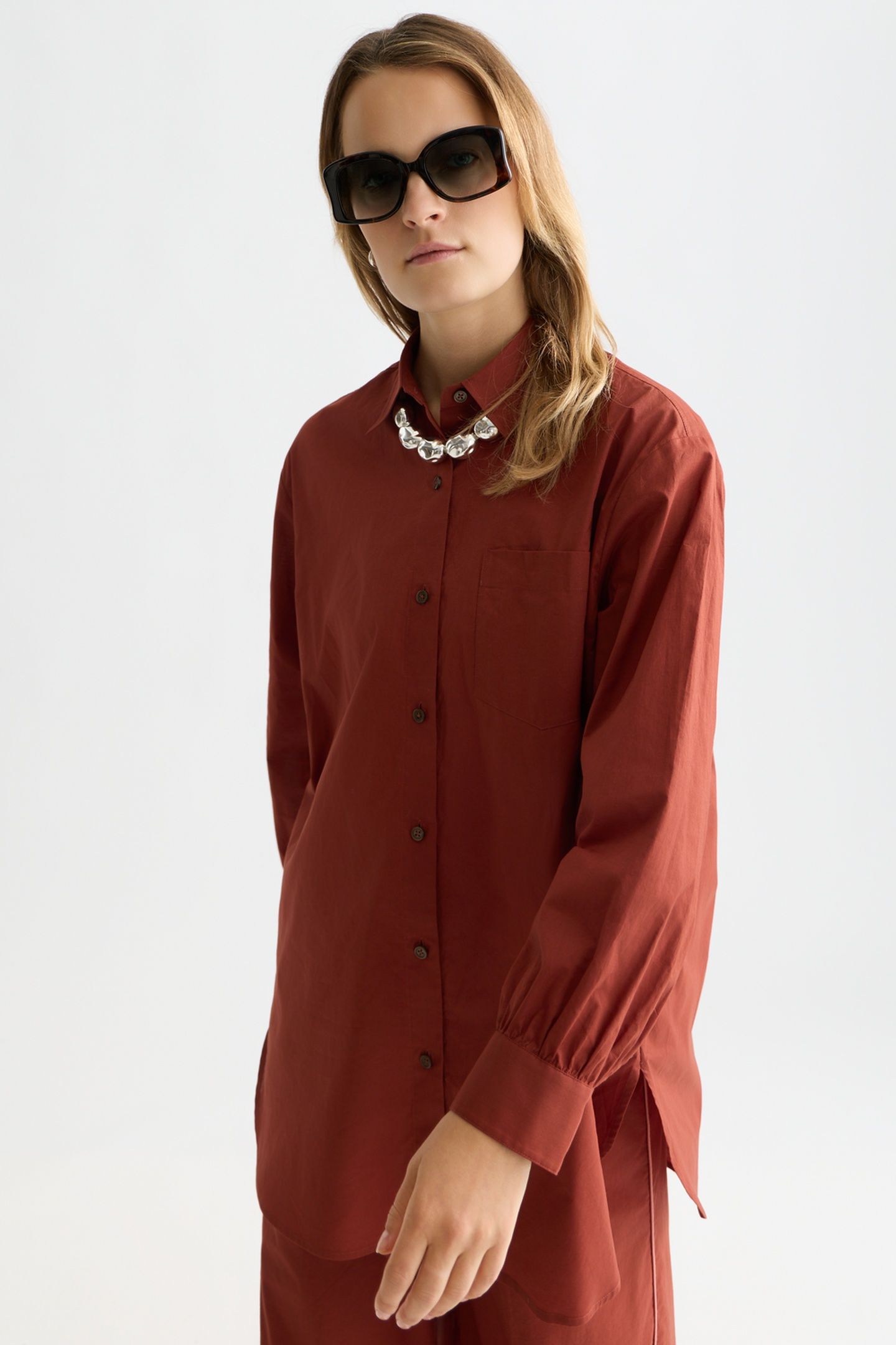 COTTON VOILE OVERSIZED SHIRT BURNT HENNA 6