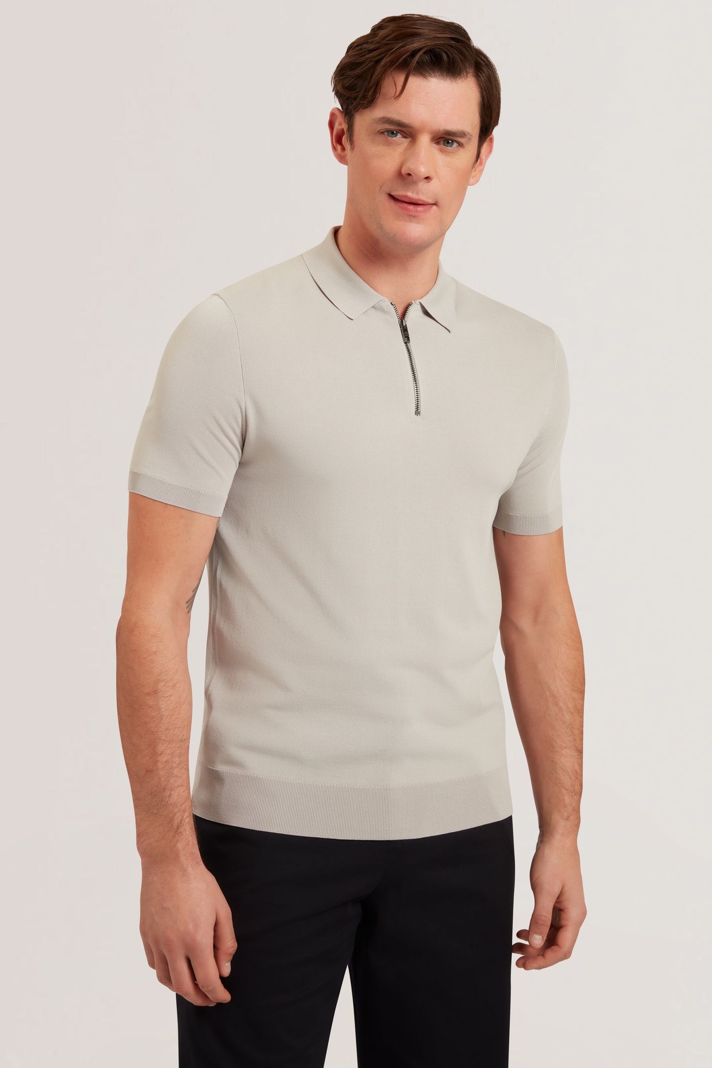 DALDIN SS RAYON ZIP POLO MID-GREY 1