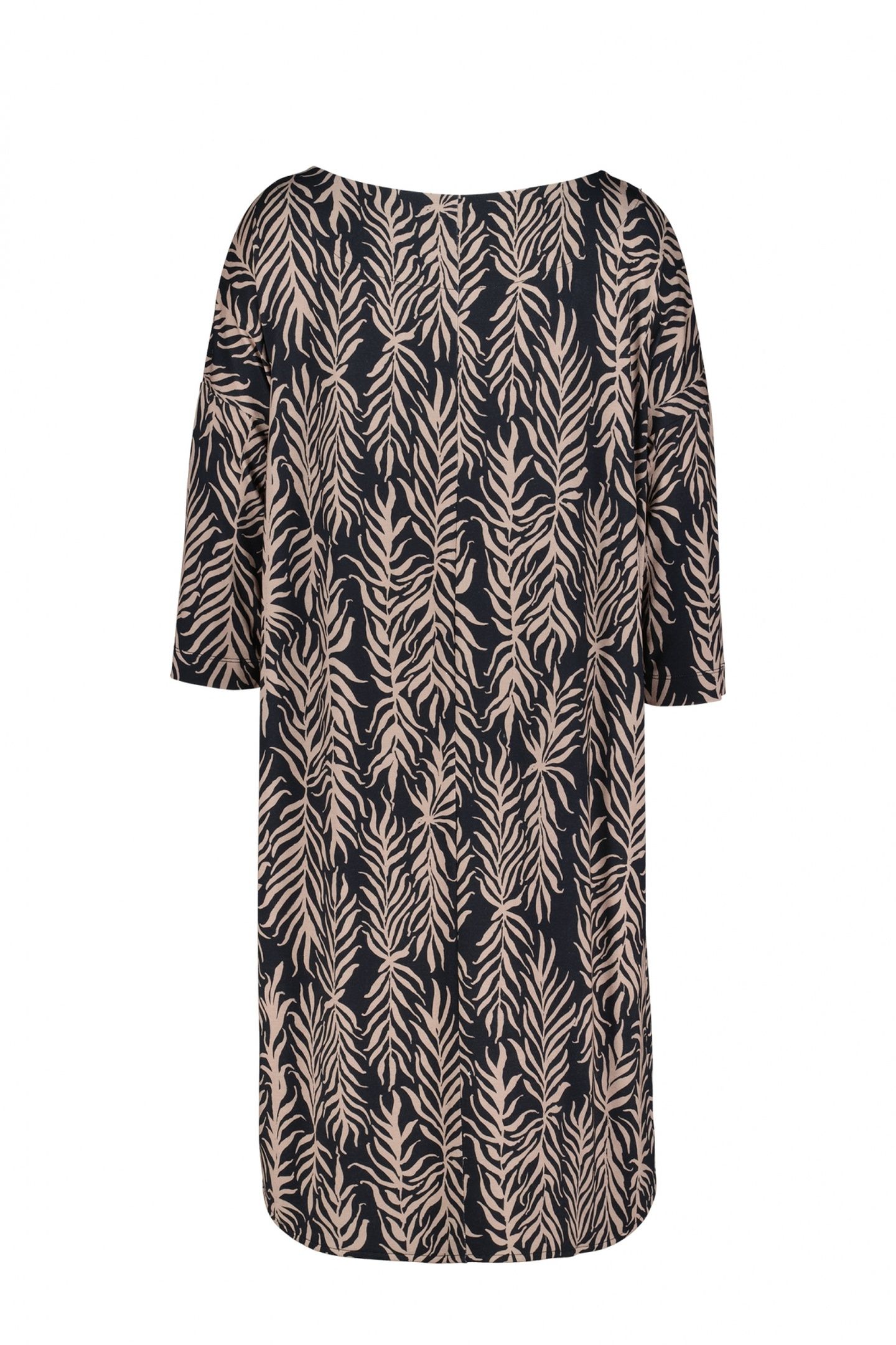 EASY LOOSE DRESS PRINT BLACK PALM LEAVES PRINT 5