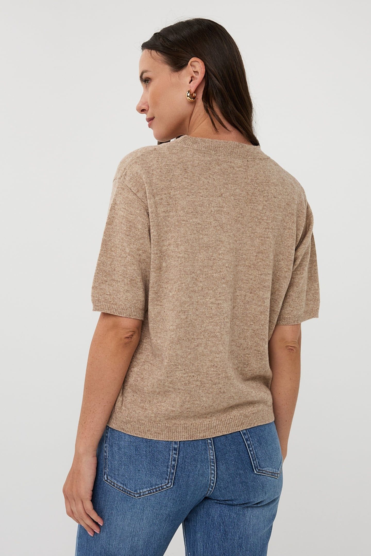 SWEATER S/SLVE WOOL TAUPE 3