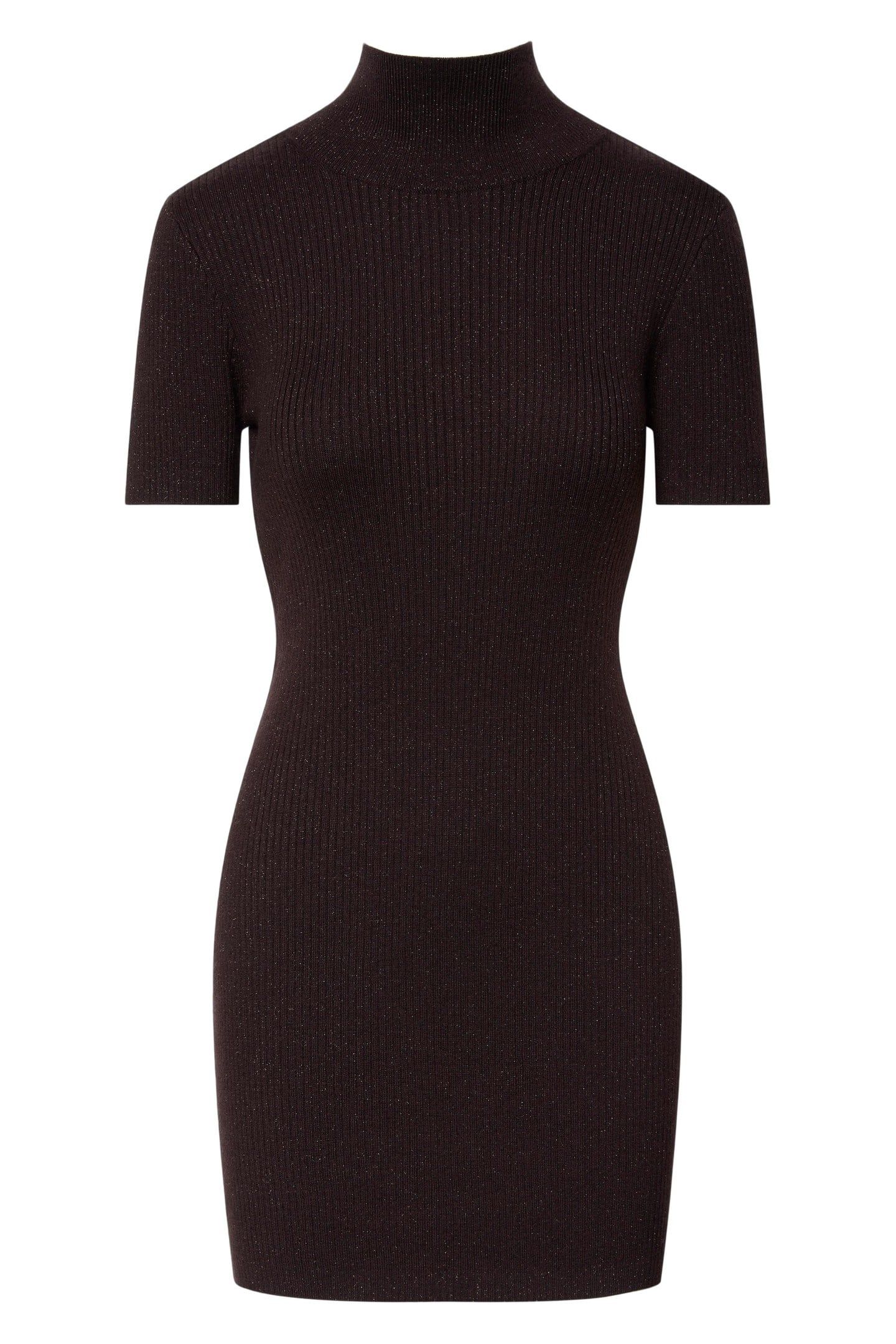 WOOL LUREX TNECK MINI DRESS MOCHA BROWN 1