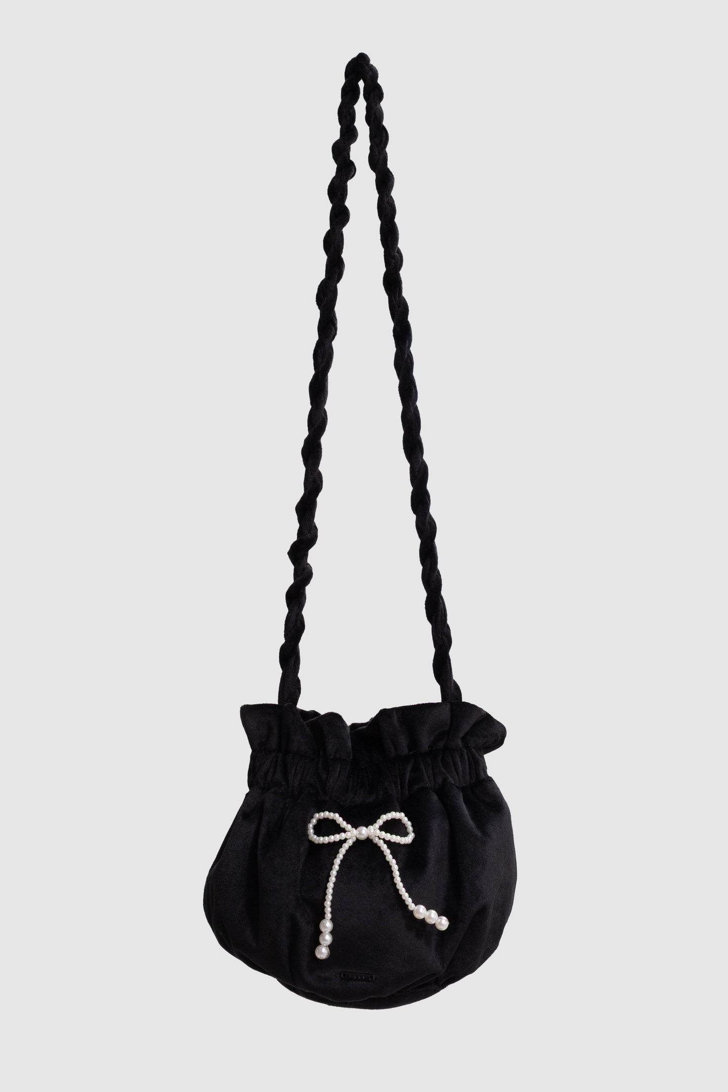GIRLS’ BLACK PANNE VELVET BUCKET BAG 3