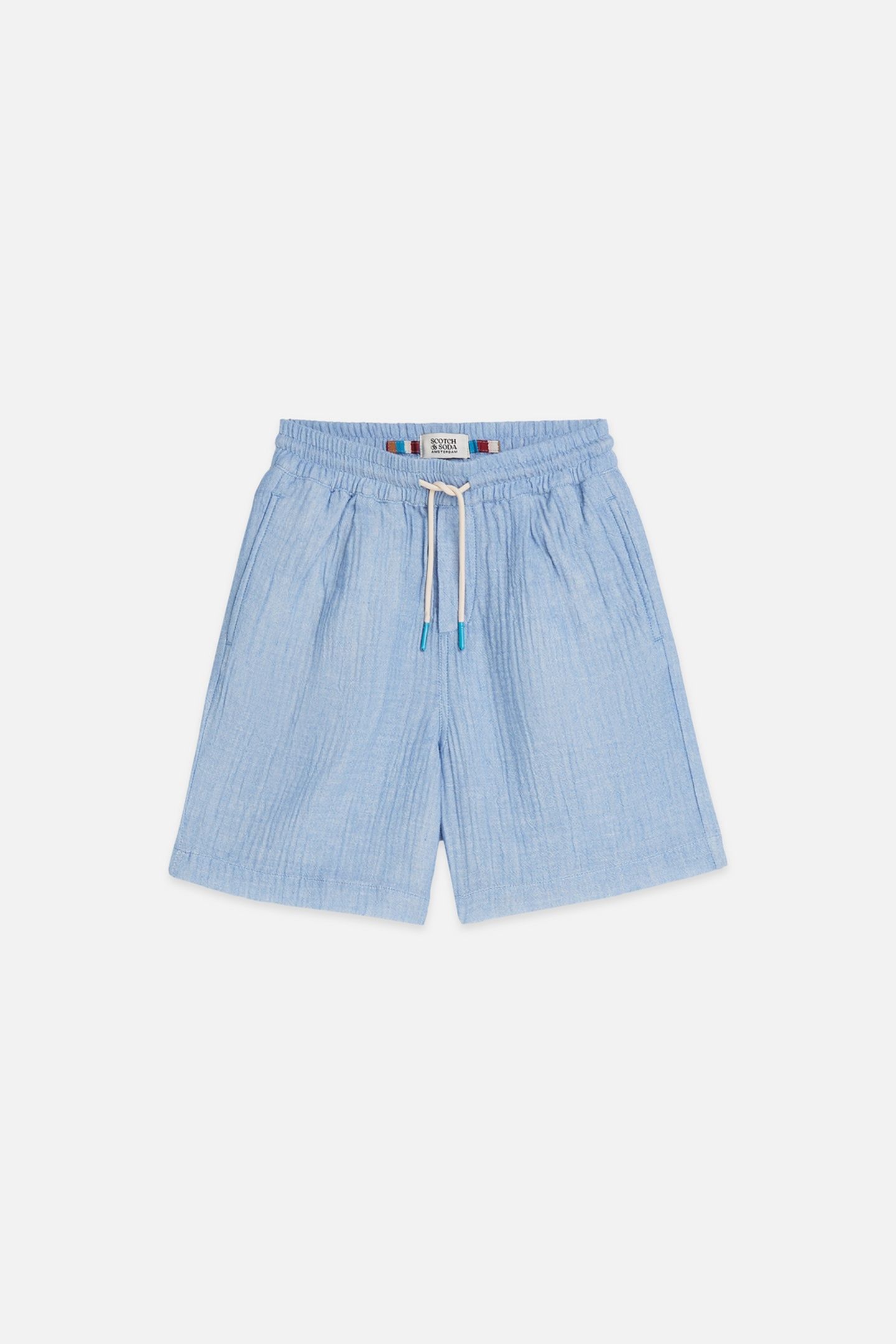 BOYS COTTON CHAMBRAY PULLON SHORTS NAVY 1