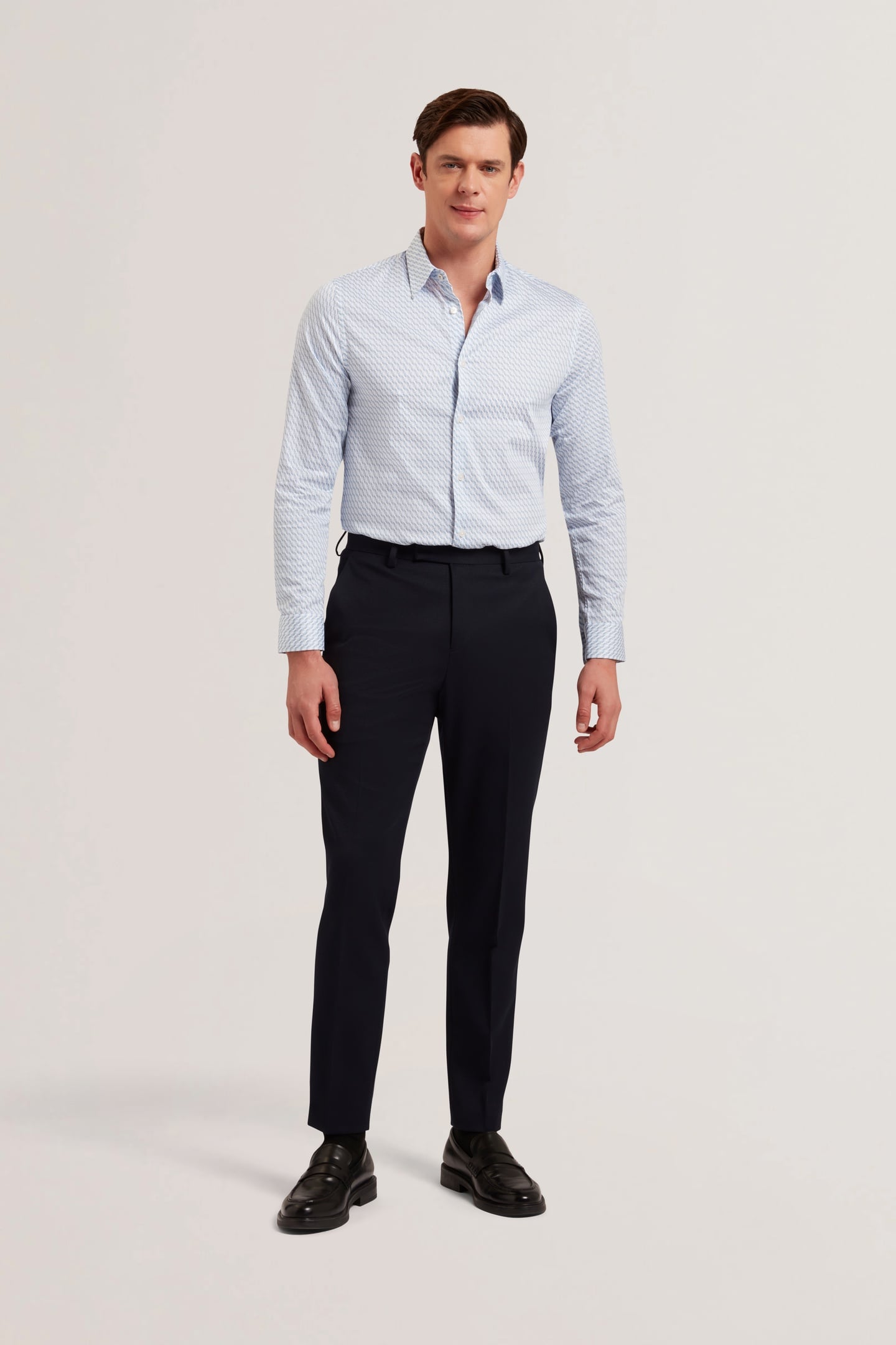 REMFORD LS SLIM STRIPE GEO PRINT SHIRT BLUE 1